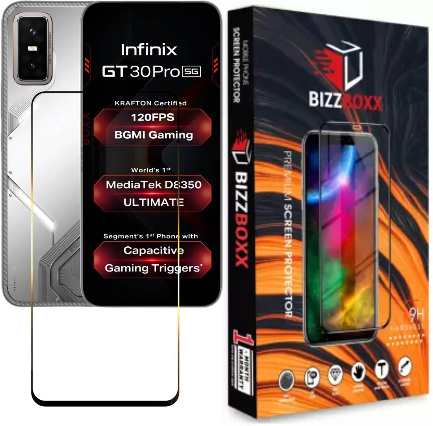 BizzBoxx Tempered Glass Guard for Infinix GT 30 Pro 5G+, Infinix GT 30 Pro, Infinix GT30 Pro, GT 30 Pro, Precise Curved Edges, Scratch Guard, temper glass guard, screen guard, 6.78 Inch With Installation Kit