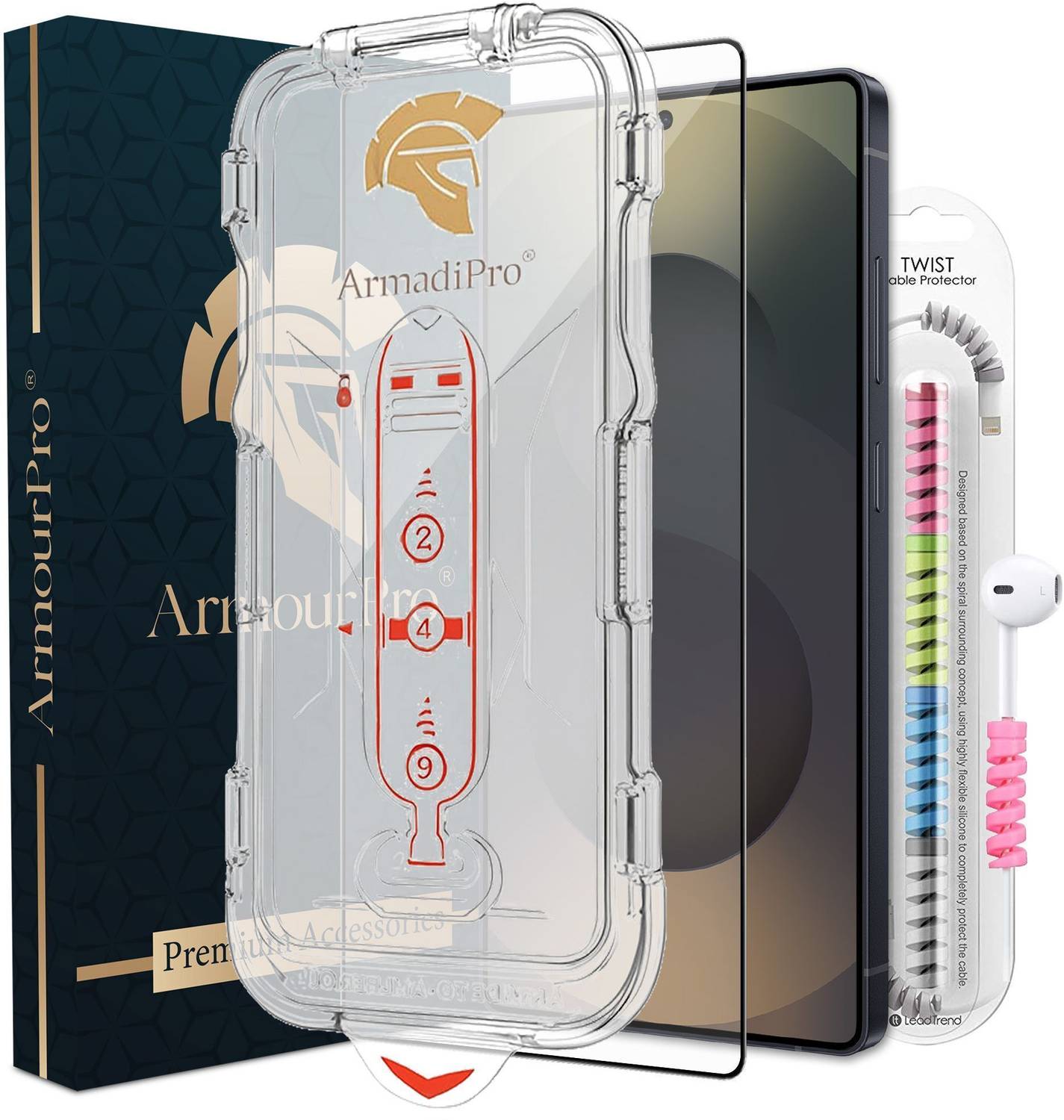 ArmourPro Screen Guard with Applicator Kit for Samsung Galaxy S25 Ultra 5G, Samsung S25 Ultra, Easy Self Applicator Guard with Cable Protector