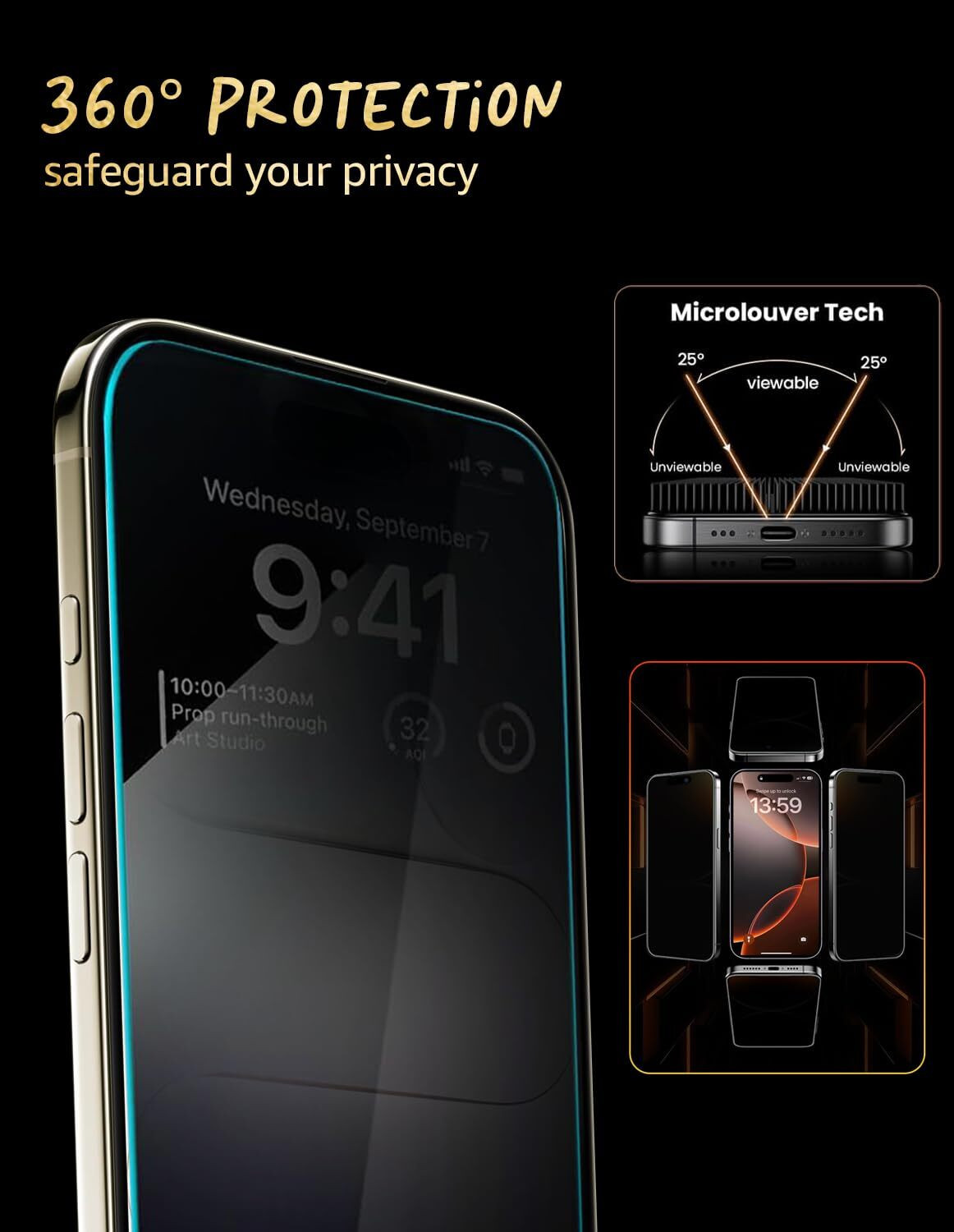 Image of DD SON Tempered Glass Guard for iPhone 11 Pro Max /iPhone Xs Max (6.5 Inch) Military Grade 360 Degree Privacy Tempered Glass with Accessories Kit, Shatterproof & Scratch Resistant Screen (with Anti-Spy Screen Protector)