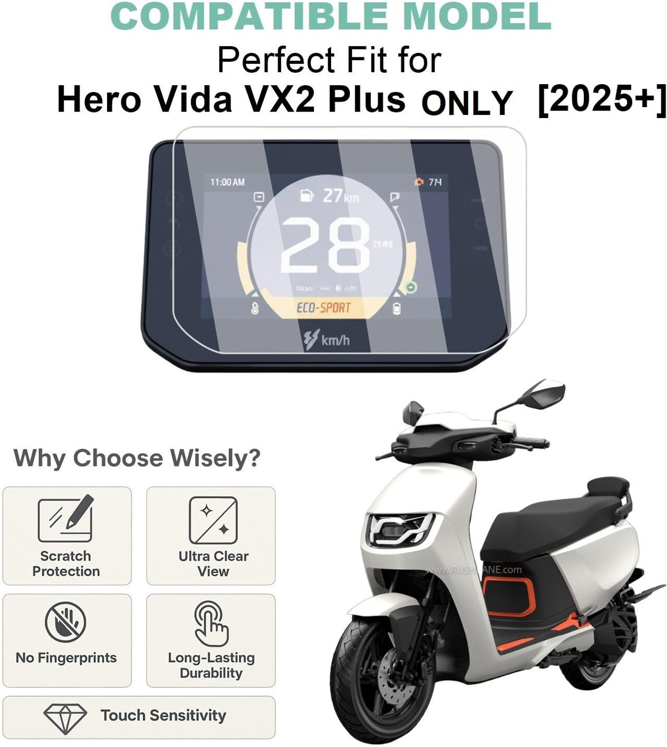 Image of FINCH Screen Guard for Hero Vida VX2 Plus, Hero Vida VX2 Plus 2025+, Vida VX2 Plus