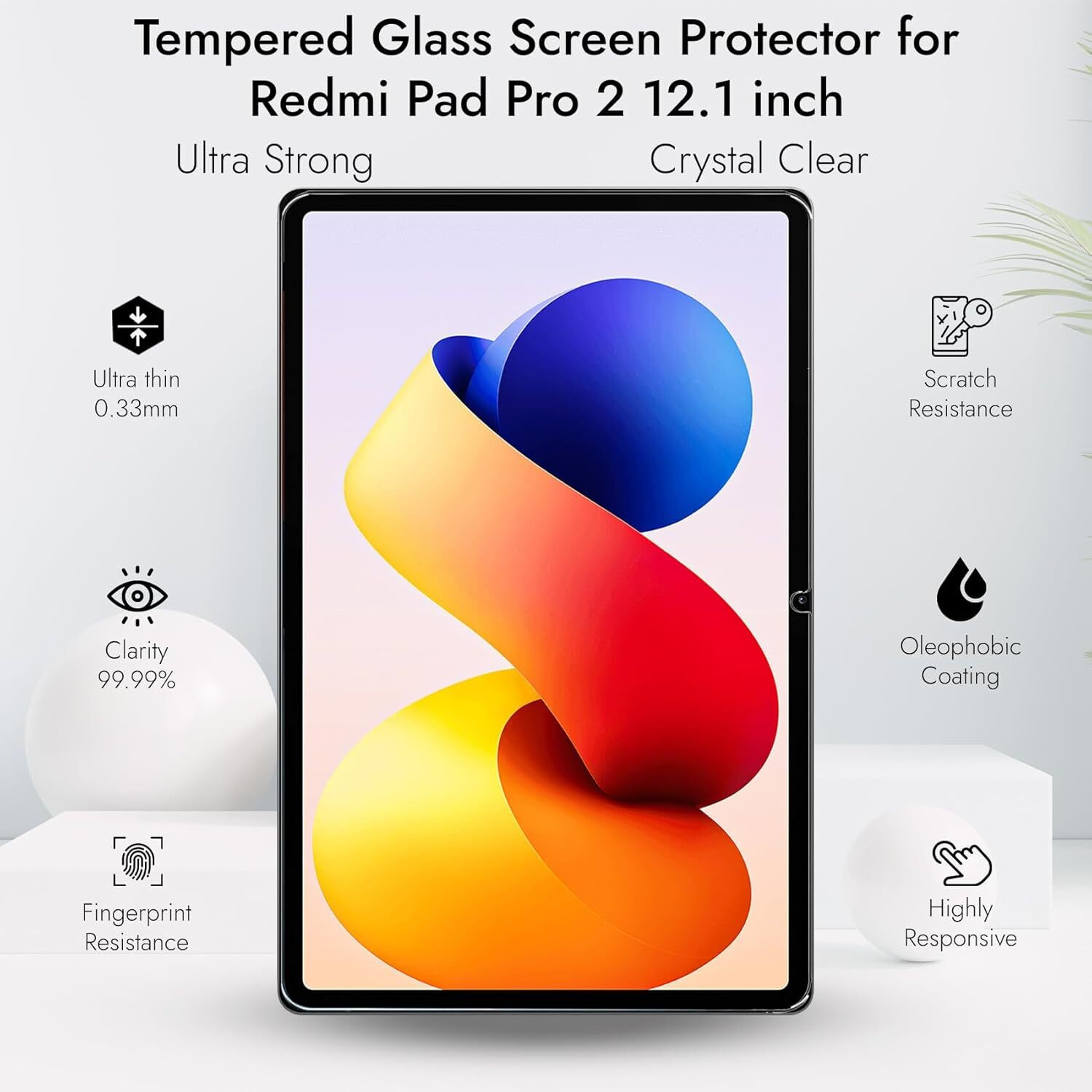 Image of ROBUSTRION Tempered Glass Guard for Redmi Pad 2 Pro 5G 12.1 inch Tablet, Redmi Pad Pro 12.1 inch