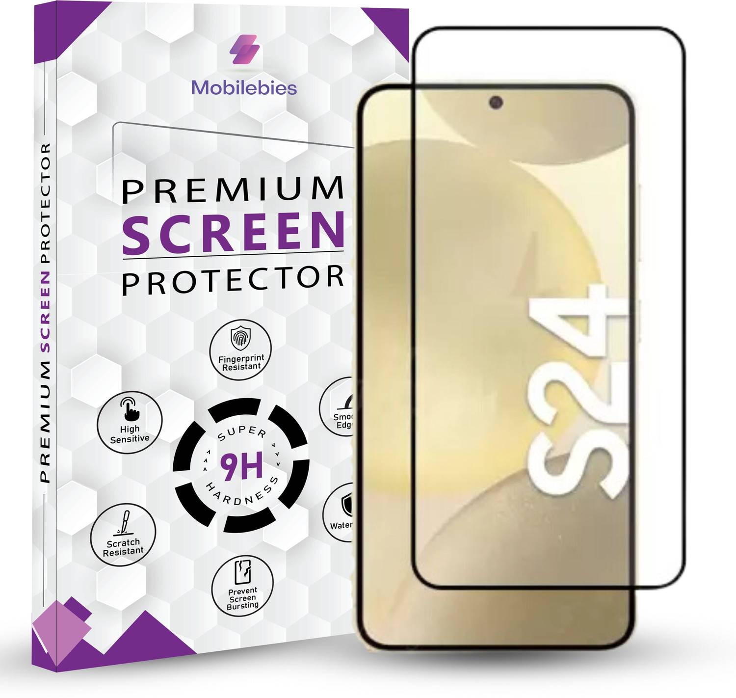 Mobilebies Tempered Glass Guard for Samsung S24 Full Glue Screen
