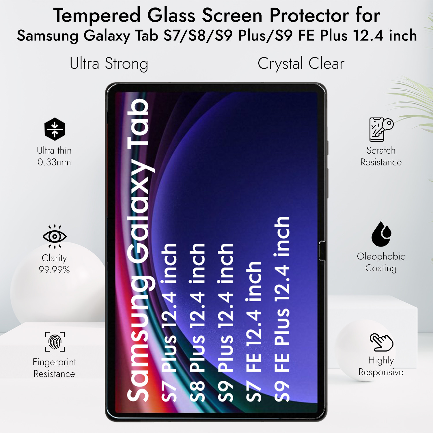 Image of ROBUSTRION Tempered Glass Guard for Samsung Tab S7 Plus 12.4 inch, Samsung Tab S8 Plus 12.4 inch, Samsung Tab S9 Plus 12.4 inch, Samsung Tab S7 FE 12.4 inch, Samsung Tab S9 FE Plus 12.4 inch