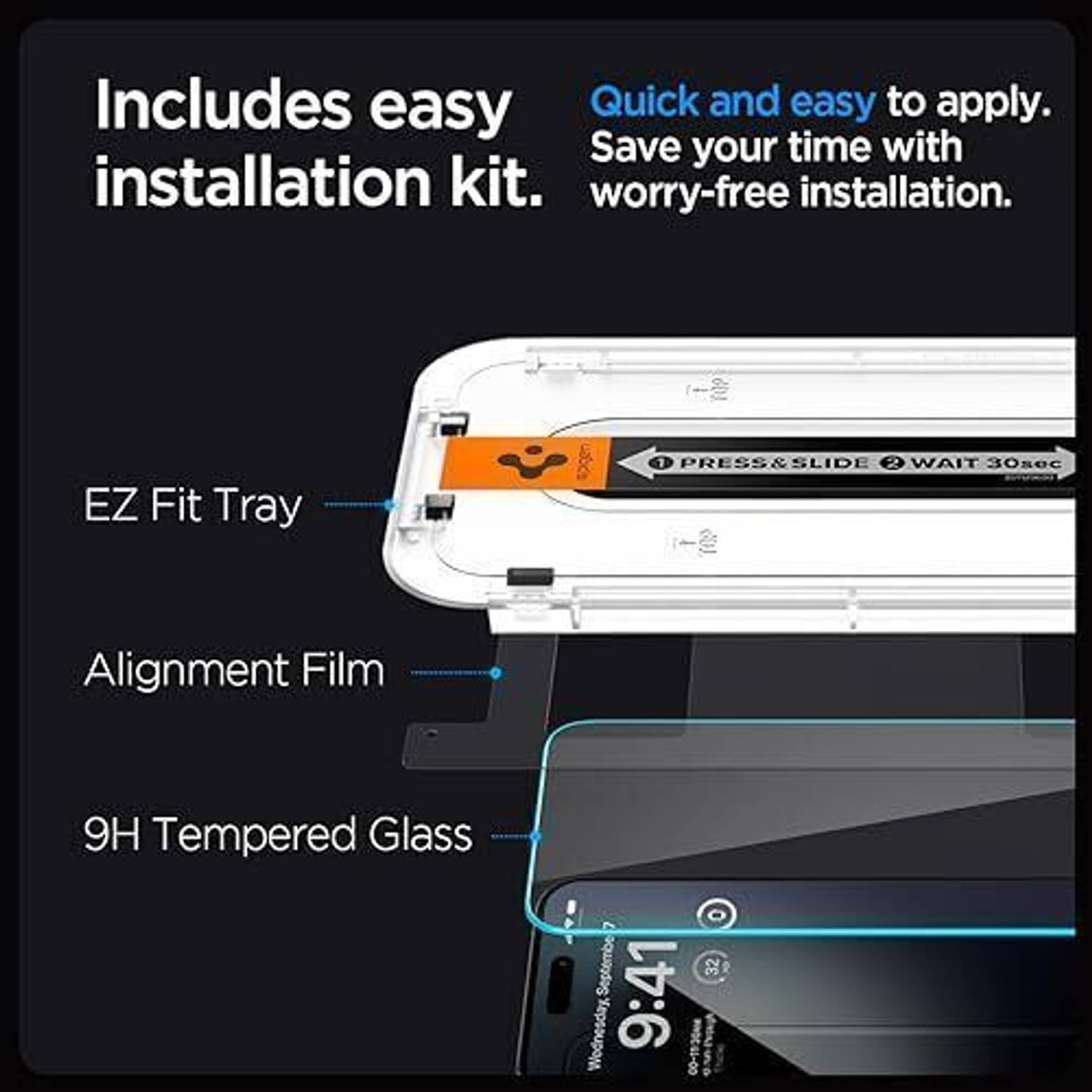 Spigen Screen Guard with Applicator Kit for iPhone 15 Pro - Image 2