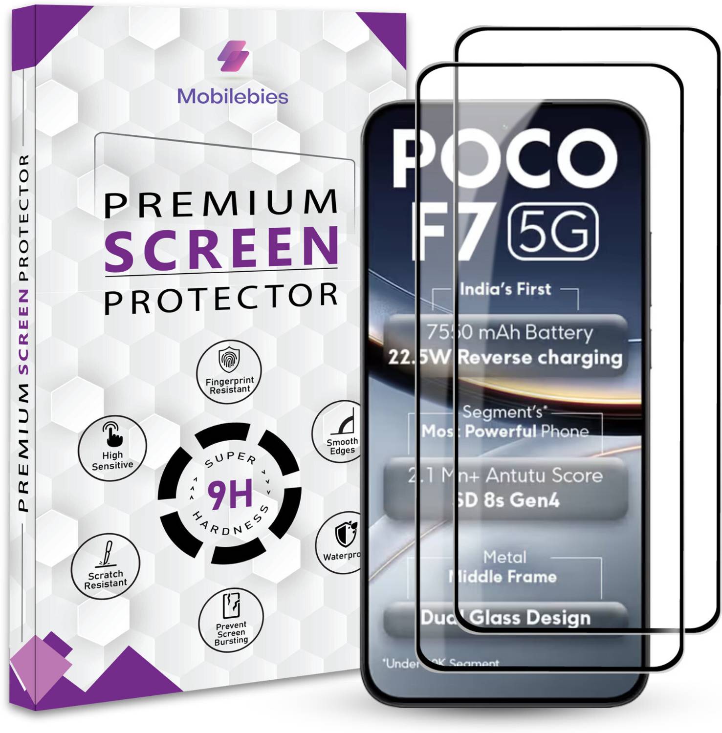 Mobilebies Tempered Glass Guard for Poco F7 5G Premium Screen Protector, poco f7 tempered glass, poco f7 5g tempered glass, poco f7 screen guard, with Easy Installation Kit