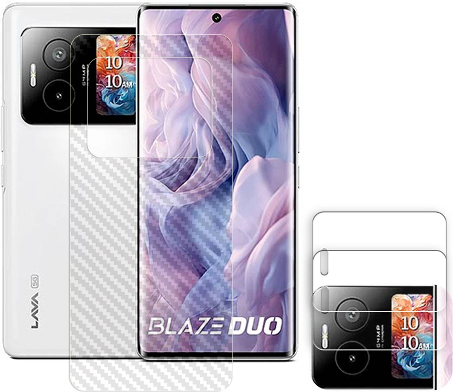 ARBAN Tempered Glass Guard for Lava Blaze Duo 5G Camera Lens Glass Protector | Anti-Scratch | Edge to Edge Full Coverage | 9H Hardness (BACK CARBON FIBER SKIN + CAMERA LENS PROTECTOR)