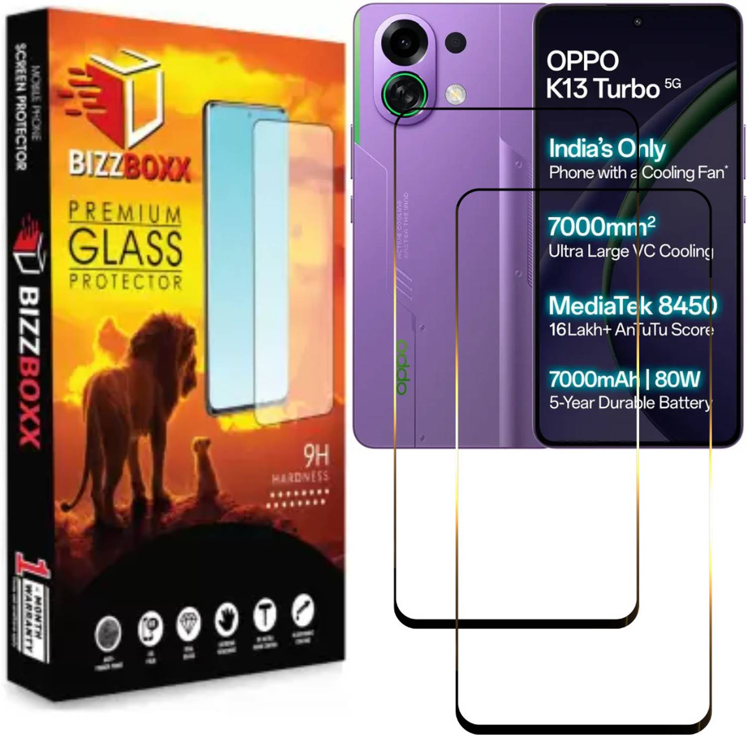 BizzBoxx Tempered Glass Guard for OPPO K13 Turbo 5G, OPPO K13 Turbo Pro 5G, K 13 Turbo, K 13 Turbo Pro, Precise Curved Edges, Scratch Guard, temper glass guard, screen guard, 6.8 Inch With Installation Kit