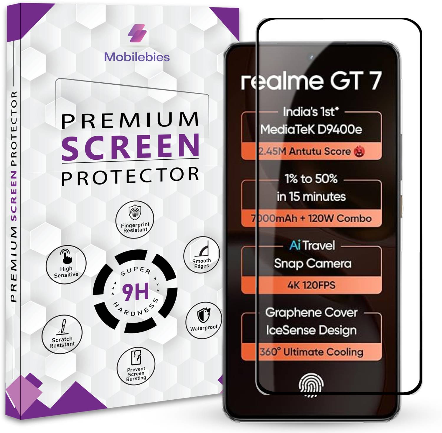 Mobilebies Tempered Glass Guard for Realme GT 7 / GT 7T Premium Screen Protector Guard with Easy Installation Kit