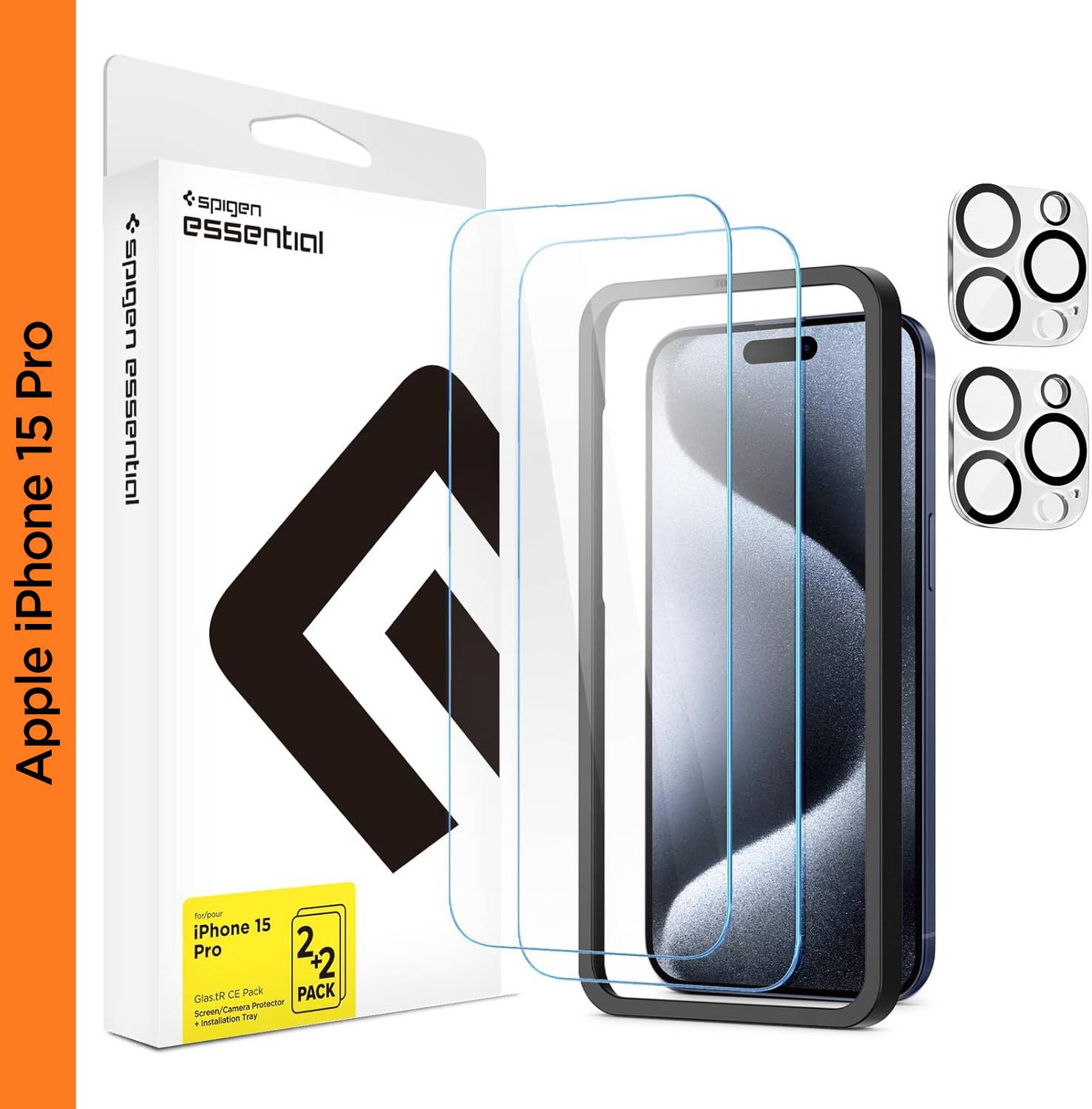 Spigen Tempered Glass Guard for iPhone 15 Pro Glass 2 Pack + Cam