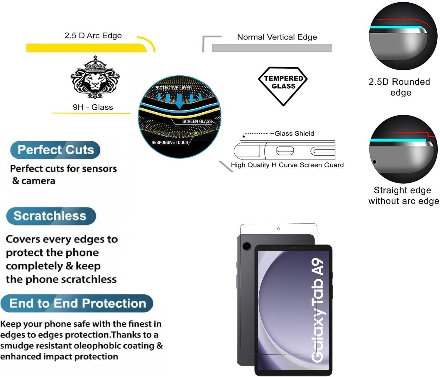 A-Allin1 Tempered Glass Guard for Samsung Galaxy Tab A9 8.7 Inch - Image 4