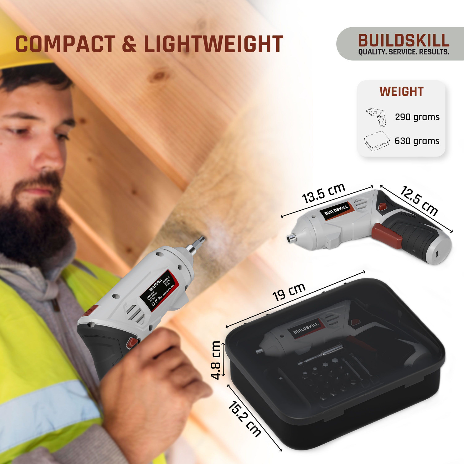Image of BUILDSKILL BCS4V19 4V Cordless Screw Driver Kit | 19 Pcs | 4 N.M. Torque | 250RPM | Forward-Reverse Collated Screw Gun