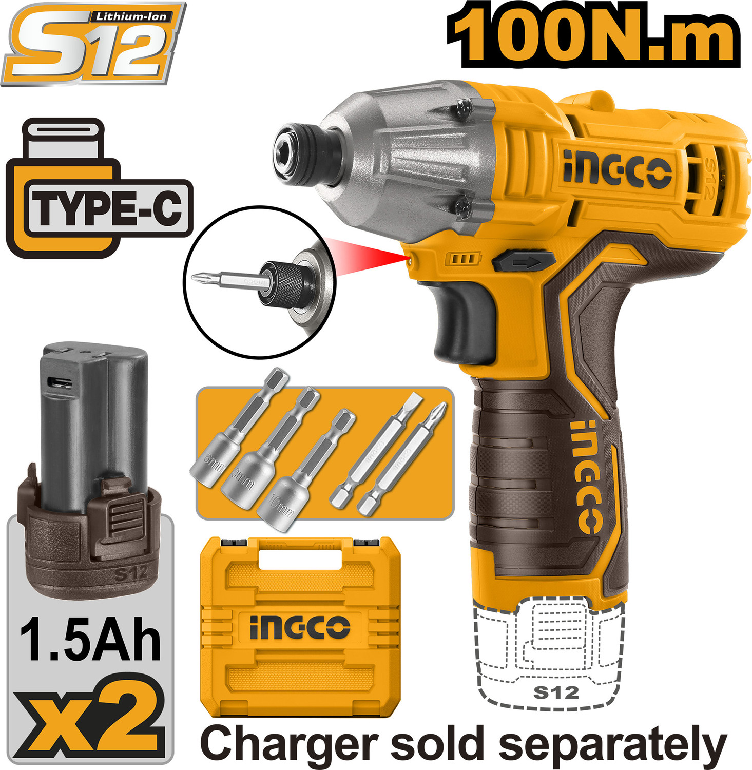 Image of INGCO Cordless Impact Wrench 12V Cordless Impact Wrench