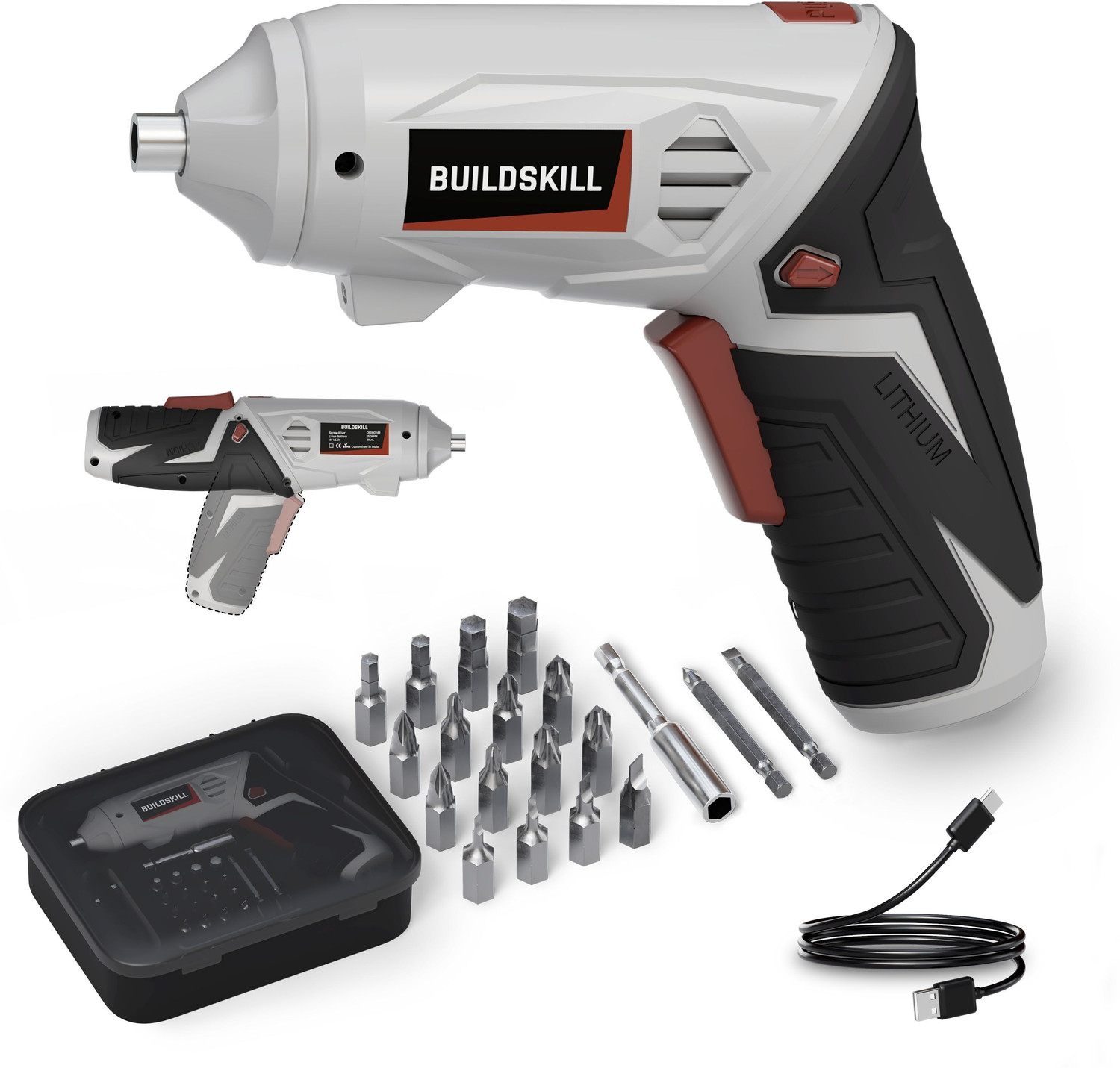 Image of BUILDSKILL BCS4V19 4V Cordless Screw Driver Kit | 19 Pcs | 4 N.M. Torque | 250RPM | Forward-Reverse Collated Screw Gun