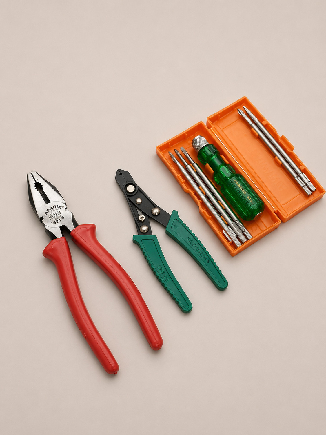 Image of TAPARIA 1621-8 Combination Plier, WS-06 Wire Stripper & 840 Screwdriver Set Combo Pack Combination Screwdriver Set