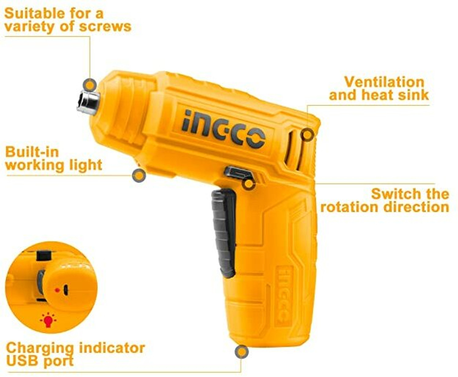 Image of INGCO CSDLI0402 Lithium-Ion cordless screwdriver CSDLI0402 Collated Screw Gun