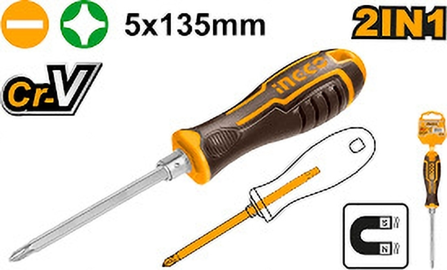 Image of INGCO 2 In 1 screwdriver set Long Handle Screwdriver Set
