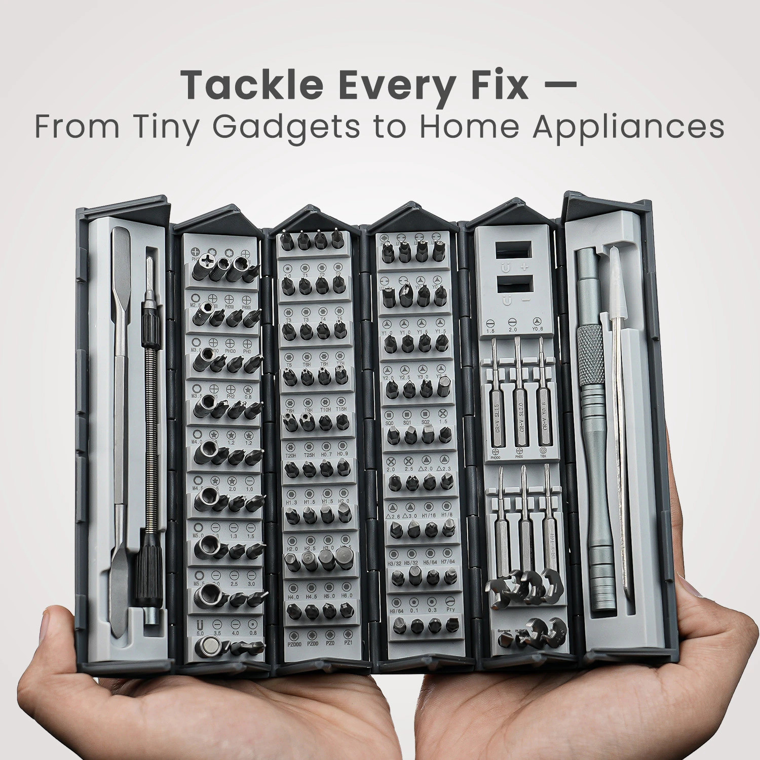 Image of Portronics Bit Box 2 128-in-1 Screwdriver Kit with Magnetic Handle & Flexible Extension Rod Offset Screwdriver Set
