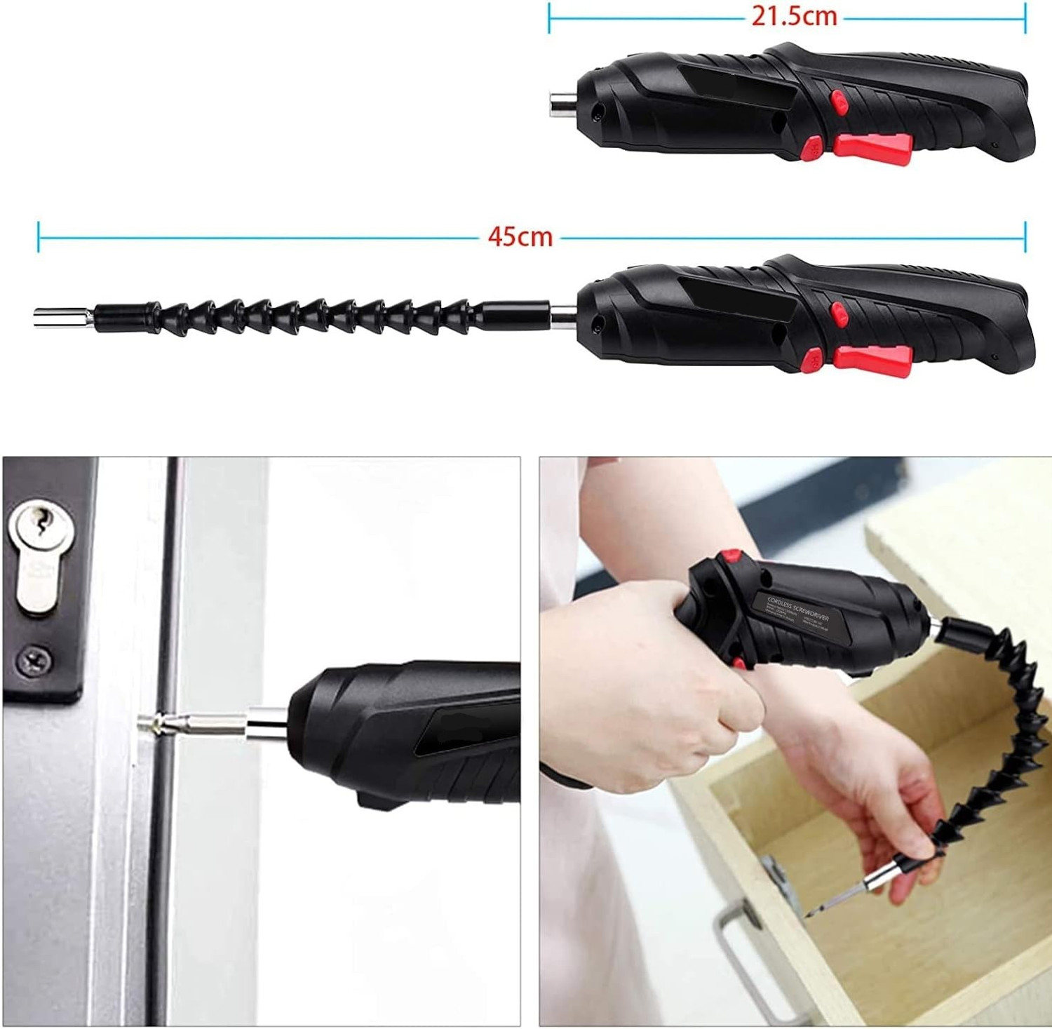 Image of TREATTOES 47 in 1 Electric Screwdriver | USB Rechargeable | Cordless Drill Screwdriver T02 Long Handle Screwdriver Set