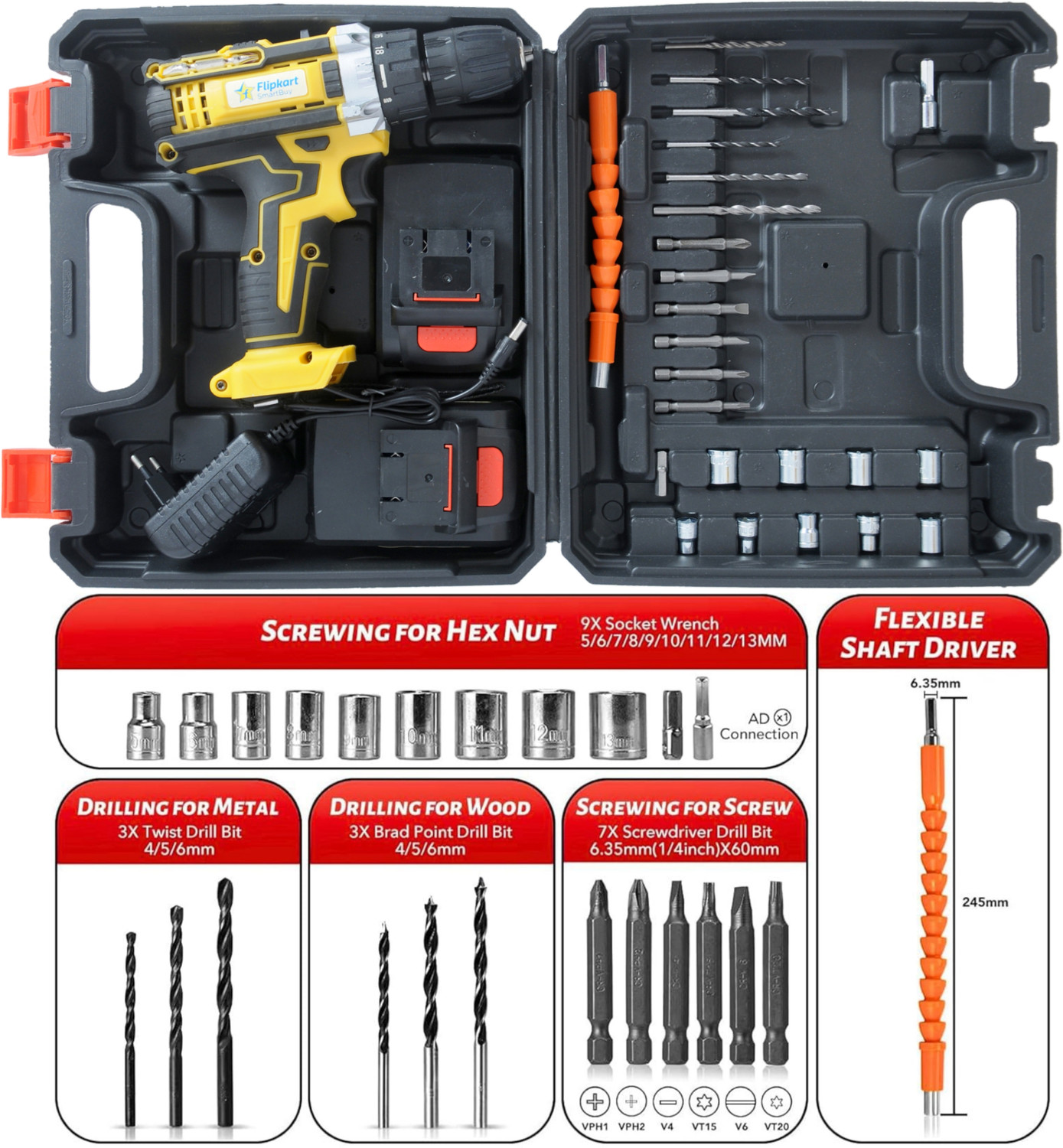 Image of Flipkart SmartBuy Cordless Screwdriver set | Cordless drill | Wrench| speed control tool Impact Screwdriver Set
