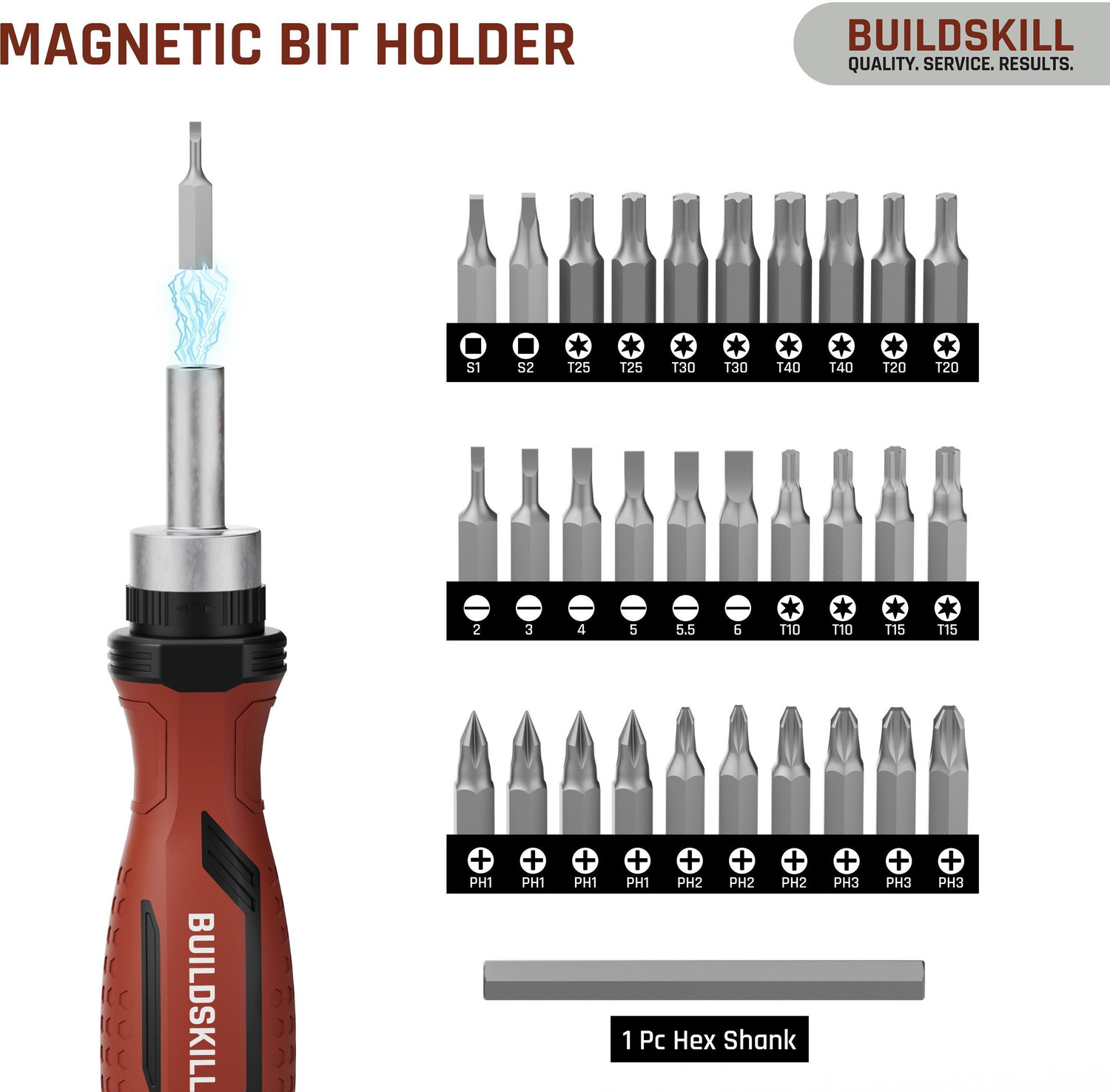 Image of BUILDSKILL 31 Pieces Ratchet Screw Driver Kit | CR-V Bits | Magnetic Bit Holder Ratchet Screwdriver Set