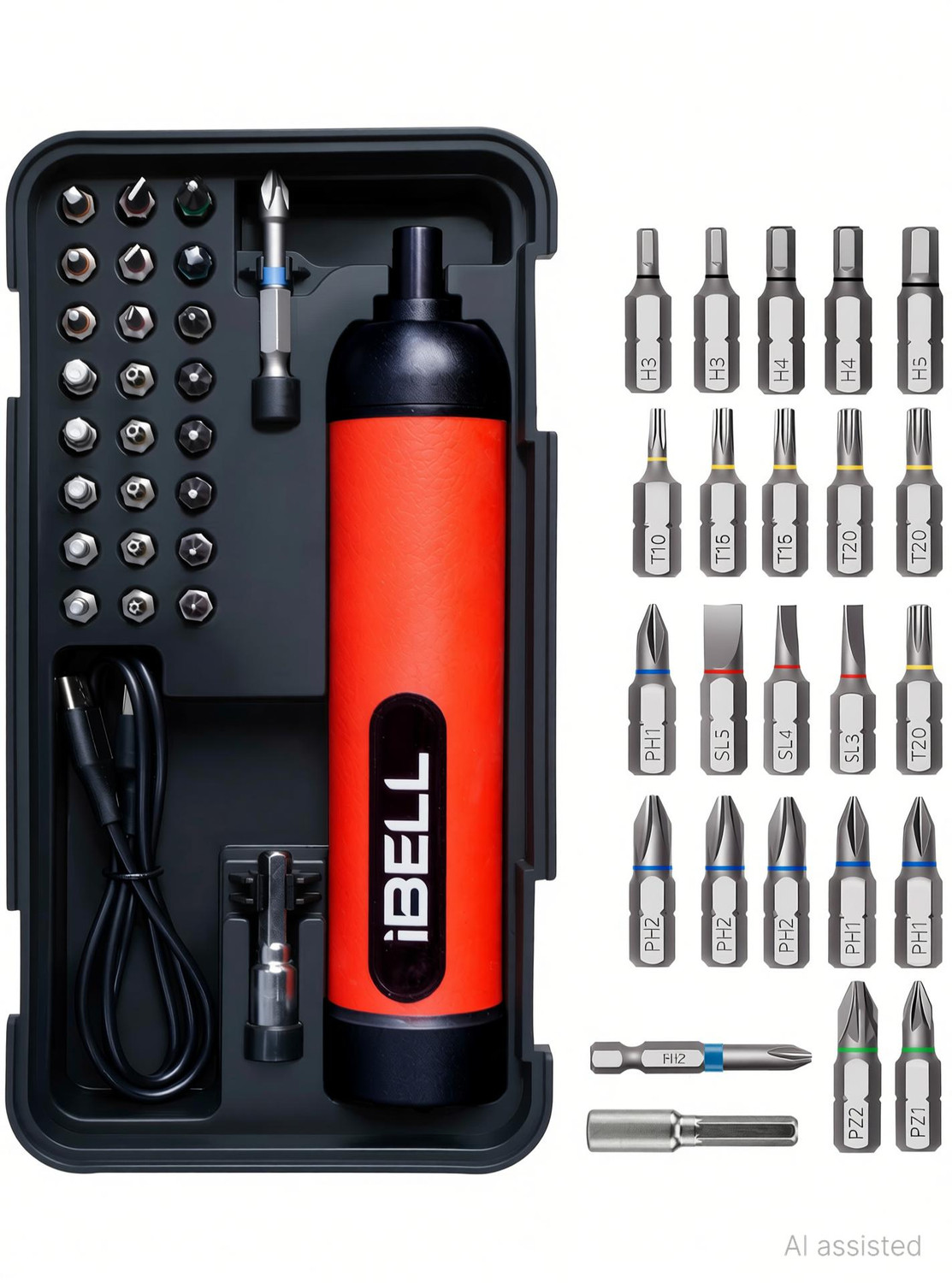 Image of iBELL IBL ES36-15 4V Cordless Screwdriver Set, 27 Accessories,10Nm,300 RPM Speed, LED, Combination Screwdriver Set (Pack of 1)