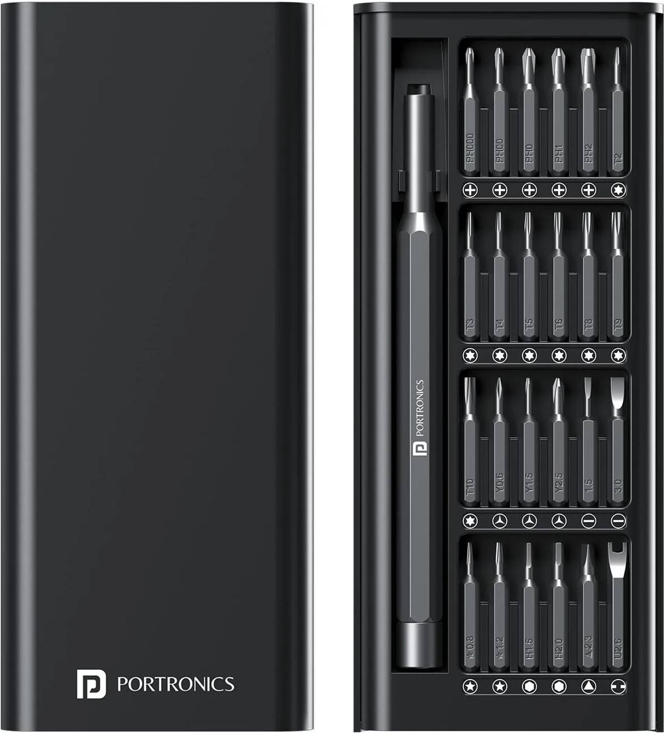 Portronics Bit Box, 24-in-1 Screwdriver Kit,Compact,Magnetic&Travel-Friendly Tool Set Offset Screwdriver Set