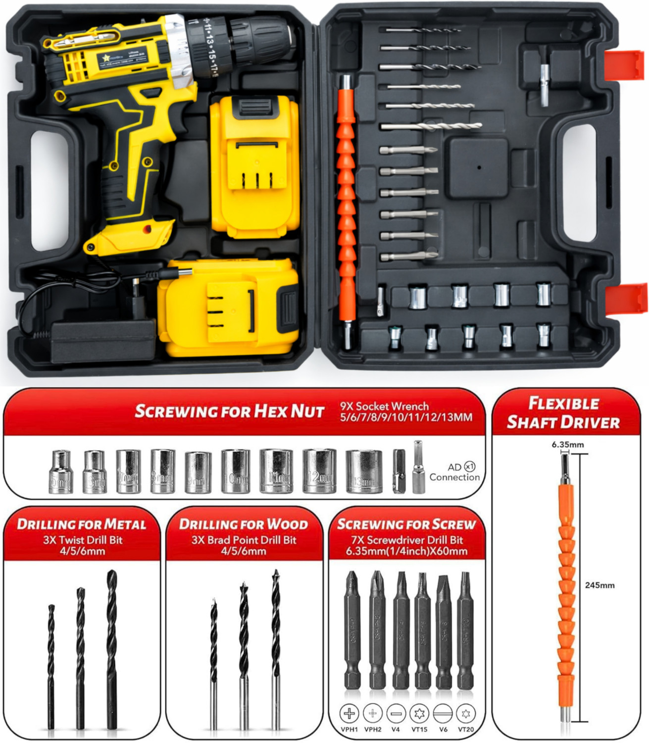 Image of Flipkart SmartBuy Cordless Screwdriver set | Cordless drill | Impact Wrench | speed control tool Used for carpenter work fabrication, furniture fixes and daily repair tasks kit Cordless Drill