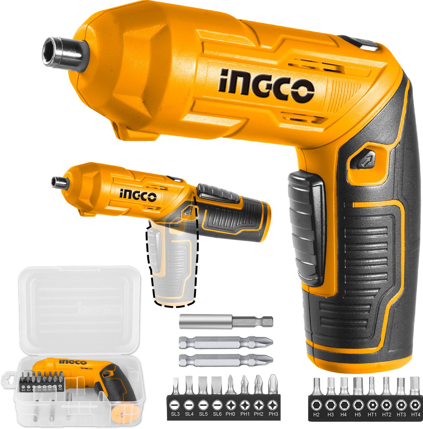 INGCO Lithium Ion Cordless Screwdriver CSDLI0442 Long Handle Set
