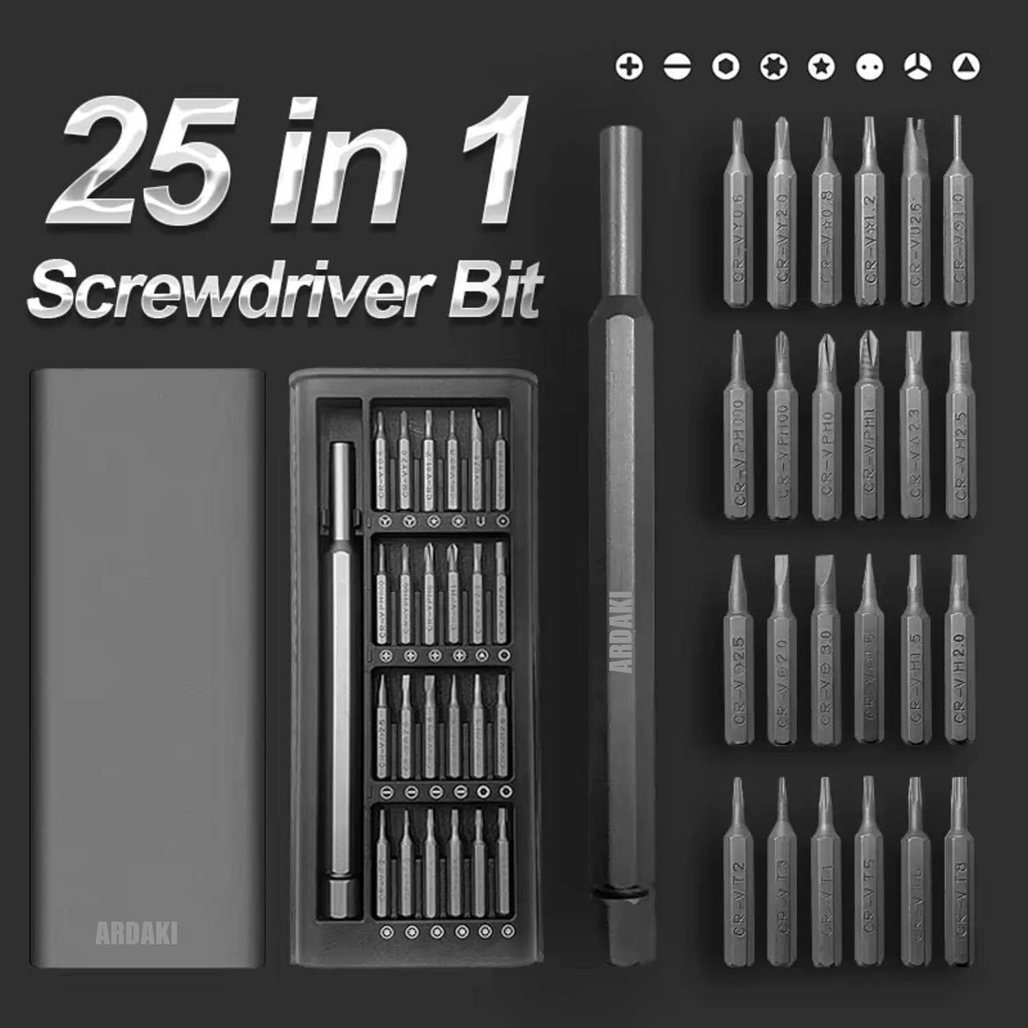 ARDAKI 25in1 Magnetic Screwdriver Set,Sliding Closure,Pocket Manual Driver for Electric Standard Screwdriver Set