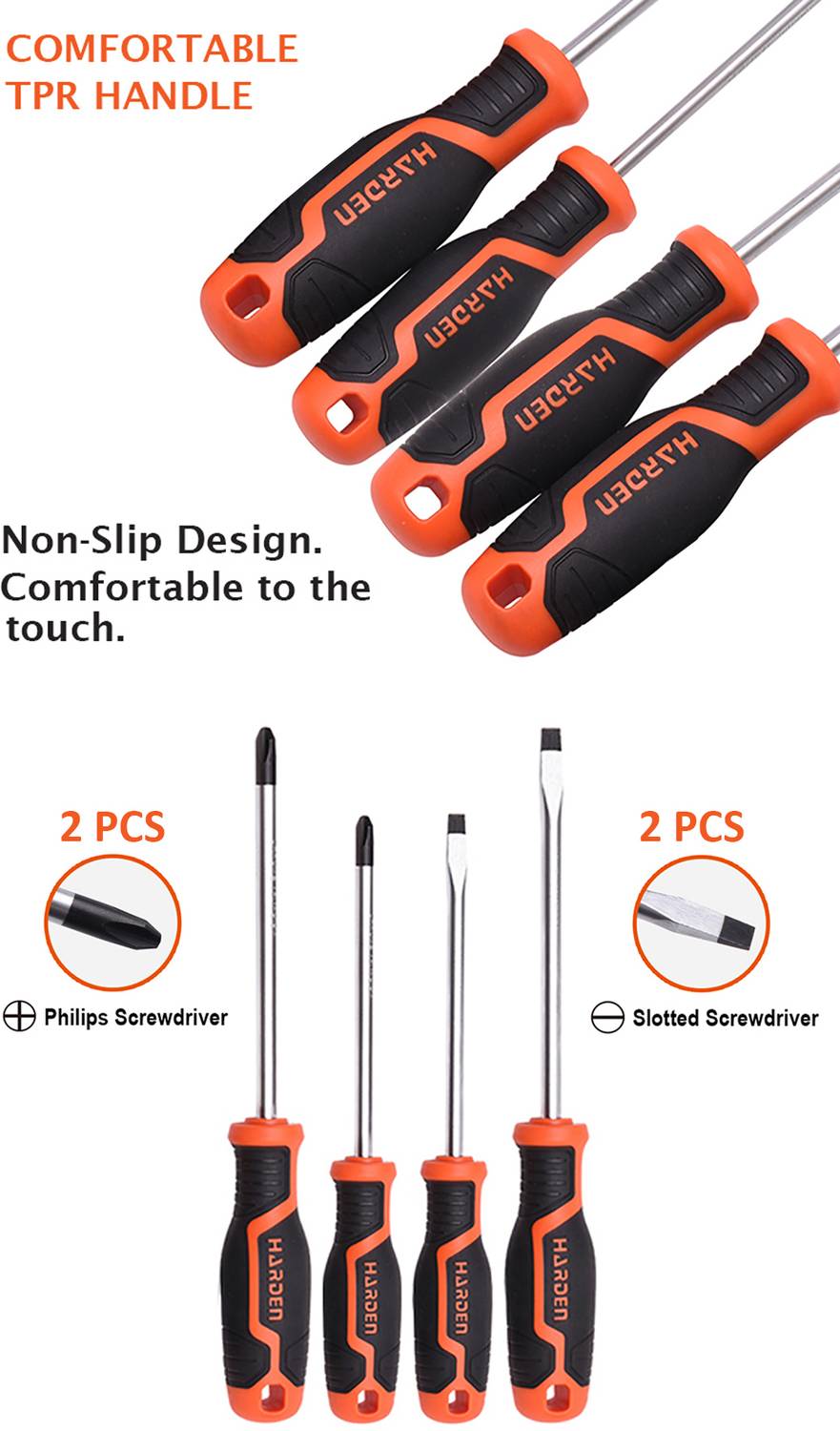 Harden 4 Pcs Magnetic Screwdriver Set (Slotted 3x100mm & 5x100mm