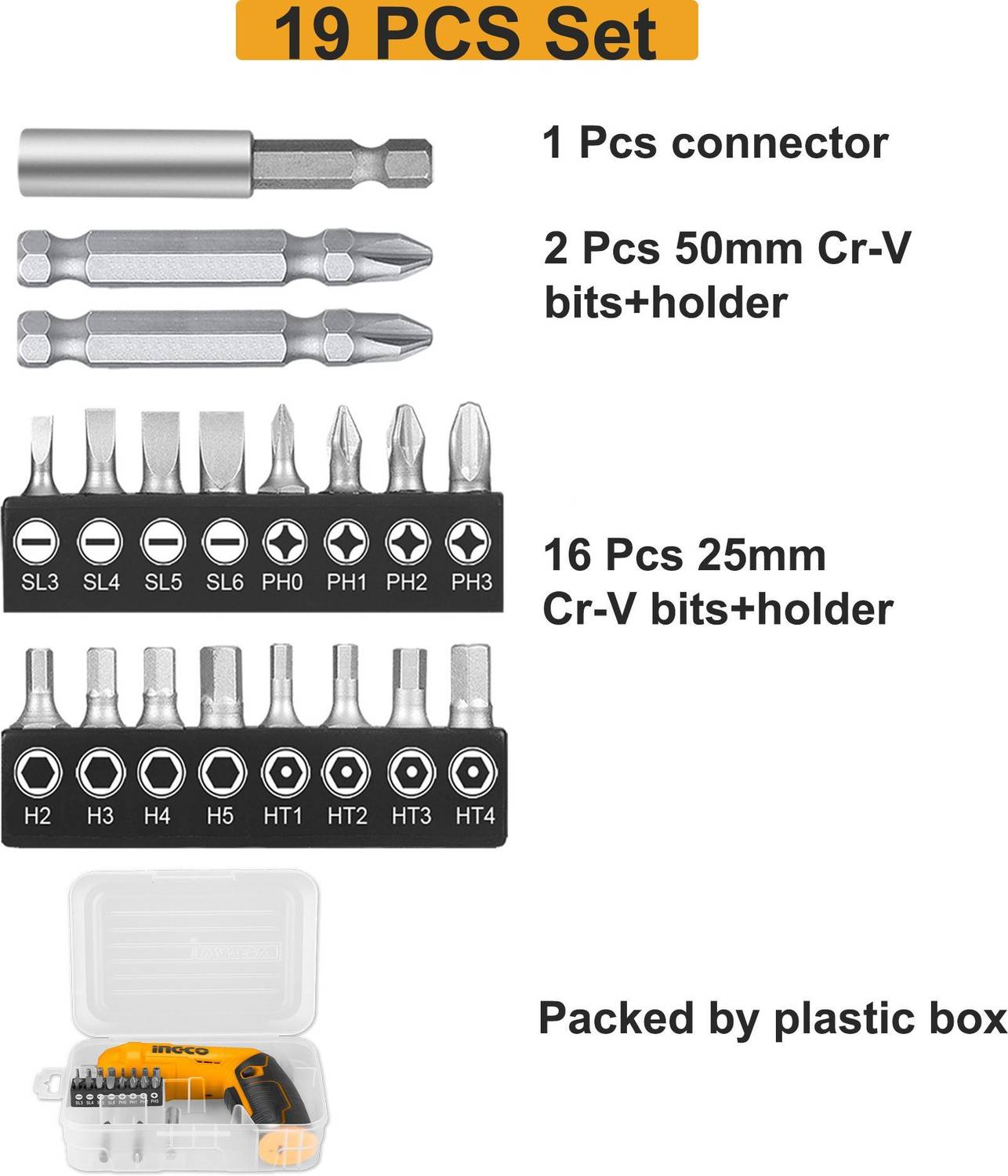 INGCO 4V Lithium-Ion Cordless Screwdriver Set Pack of 1 - Image 4