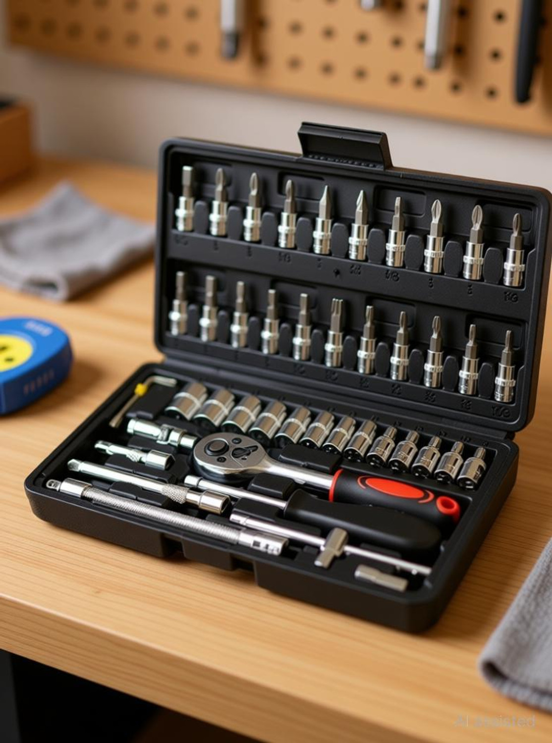 Image of HV Enterprise 46 PCS 1 /4 Inch Socket Set Tool Ratchet Wrench Tool Kit Hand Tool Kit Long Handle Screwdriver Set