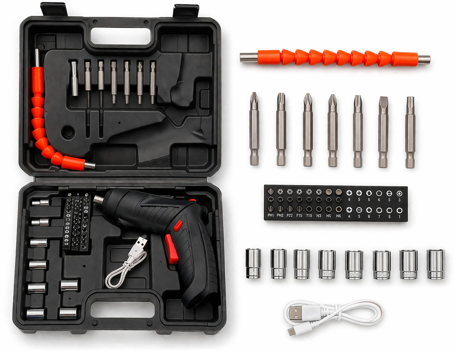 Image of RVEnterprise Cordless Electric Screwdriver Kit 3.6V Rechargeable with 47+Bits, Flexible Shaft Precision Screwdriver Set