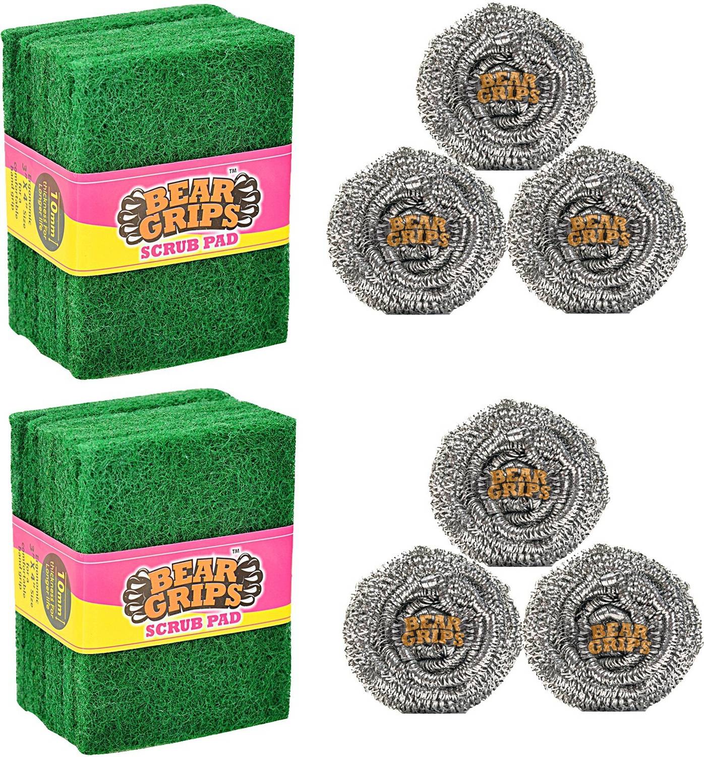 Bear Grips Dish Washing Combo Pack for Kitchen Steel Scrubber and Utensils Cleaning Scrub Pad — Cleaning Tools