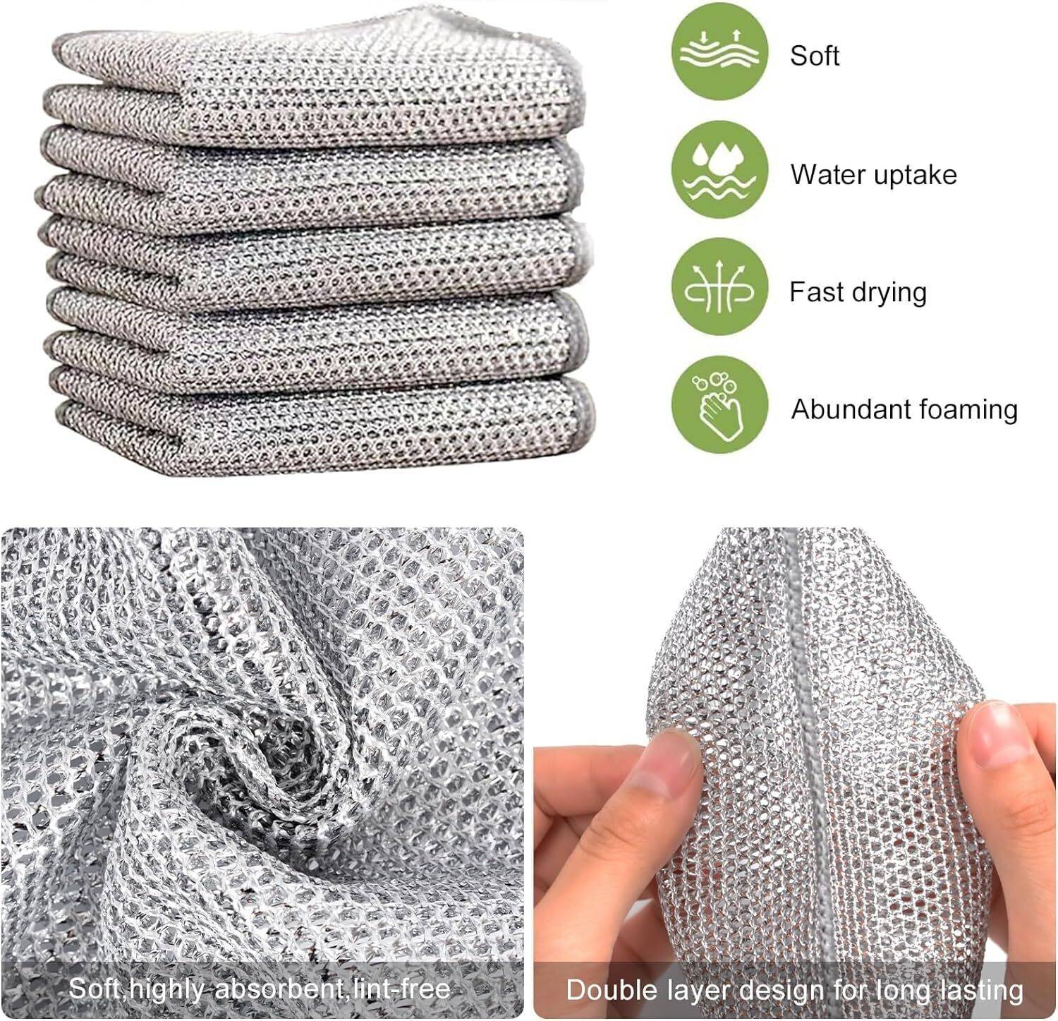 Buyer Choice Silver Cleaning Cloth, Dish Towel Reusable Non Stick Oil Dishcloth for Washing Stainless Steel Scrub