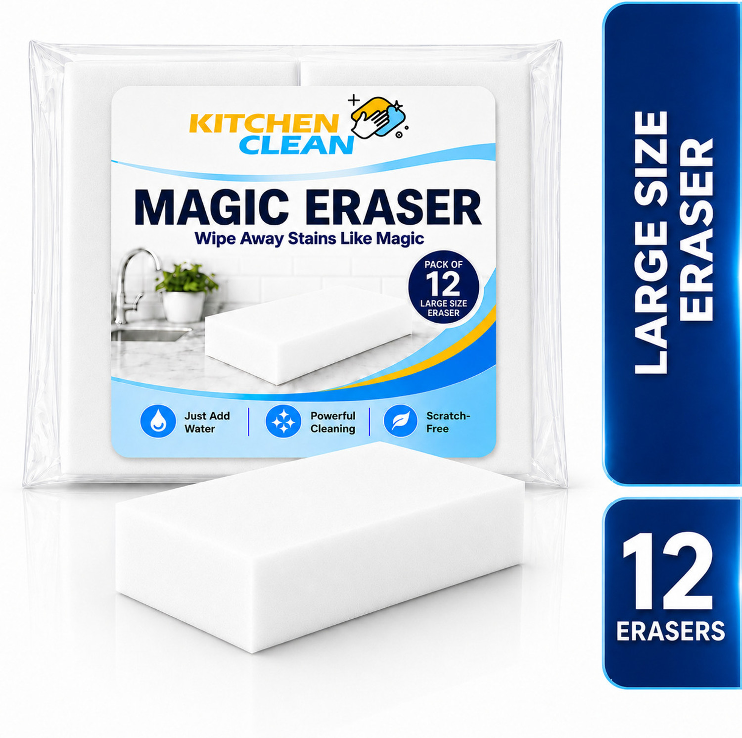 Image of KITCHEN CLEAN Magic Eraser Sponge for Stain, Wall Pencil Marks and Lime Scale Remover Scrub Sponge