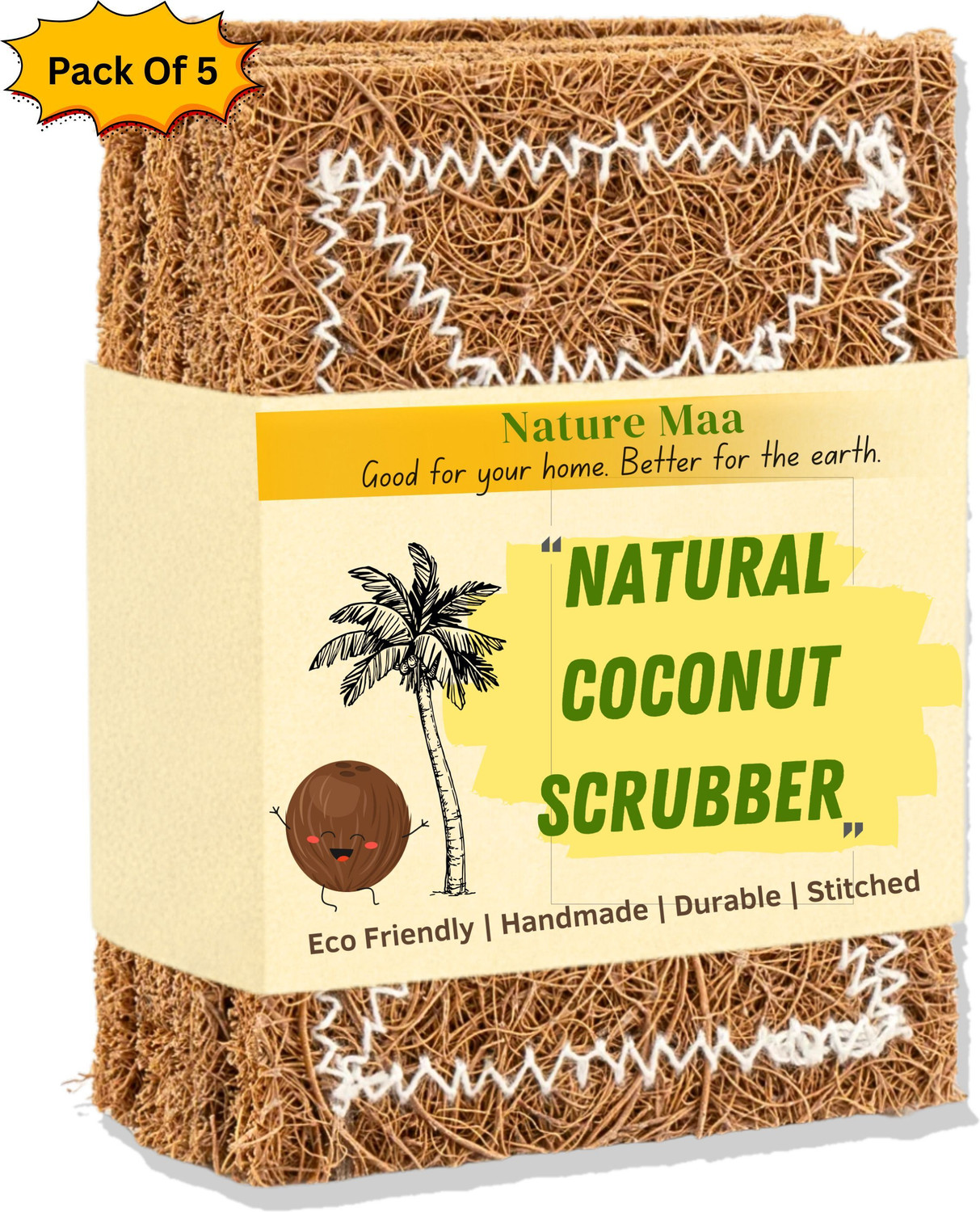 Image of Nature Maa Coconut Coir Stitched Kitchen Scrubber for Utensils Cleaning Scrub Pad