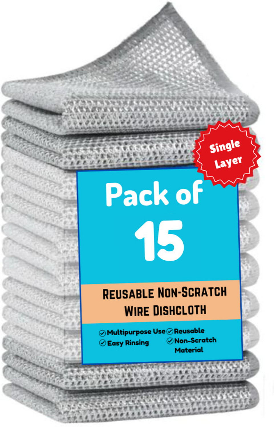 Image of MIXCO Wire Dishwash Cloth & Gap Cleaning Brush for Kitchen, Easy Rinse, Reusable Wet and Dry Nylon Cleaning Cloth