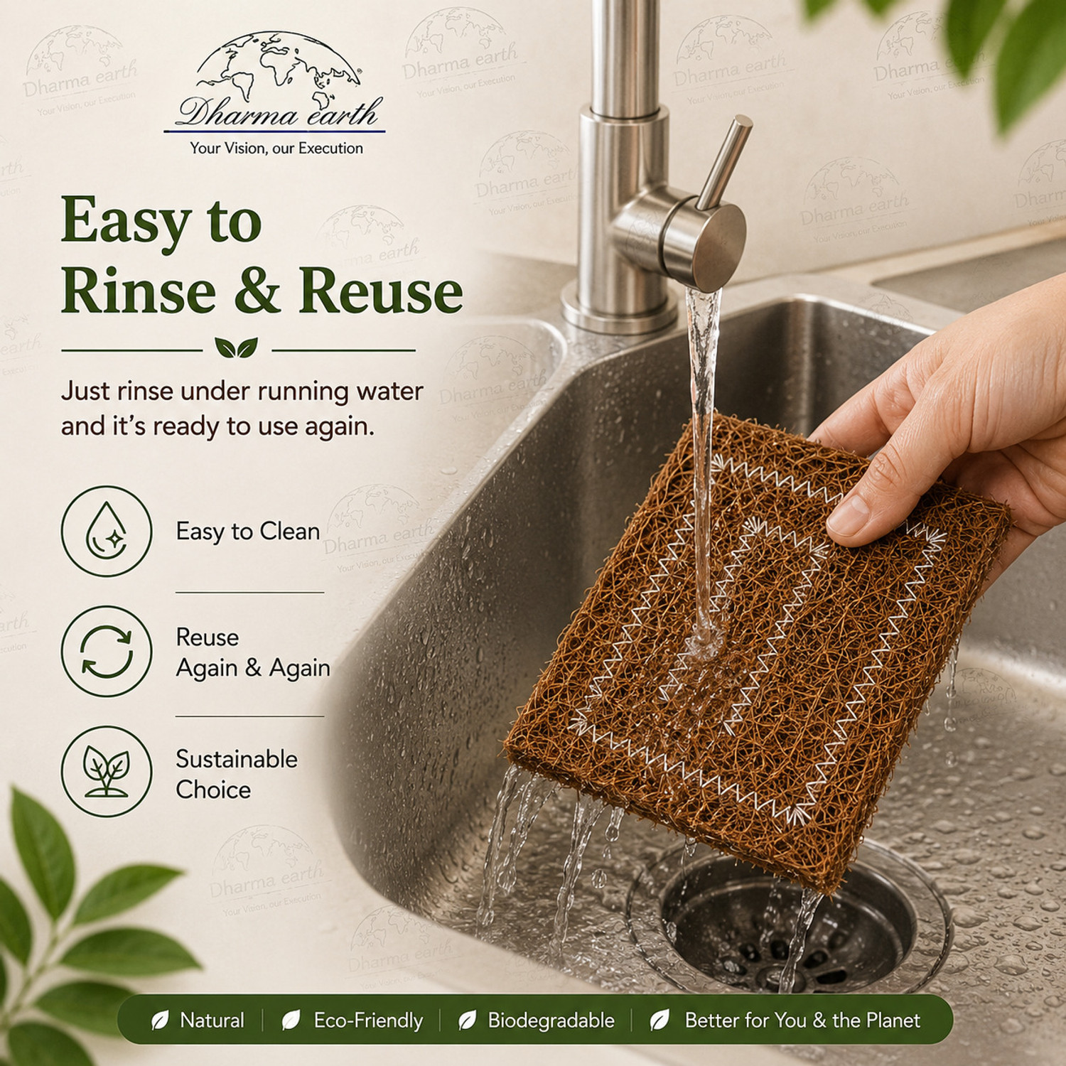 Image of DHARMA EARTH DE Natural Coconut Nut Scrubber for Kitchen Cleaning| Scrub Pad (Large, Pack of 5)