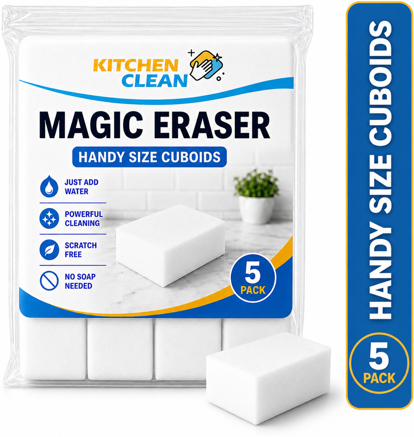 Image of KITCHEN CLEAN Magic Eraser Cuboid Wall Stain Lime Scale Hard Water Stain Remover Scrub Sponge