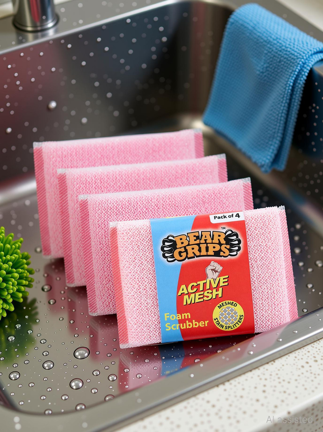 Image of Bear Grips Active mesh scrubber with net for all utensils type dish washing and oily stains cleaning Scrub Sponge
