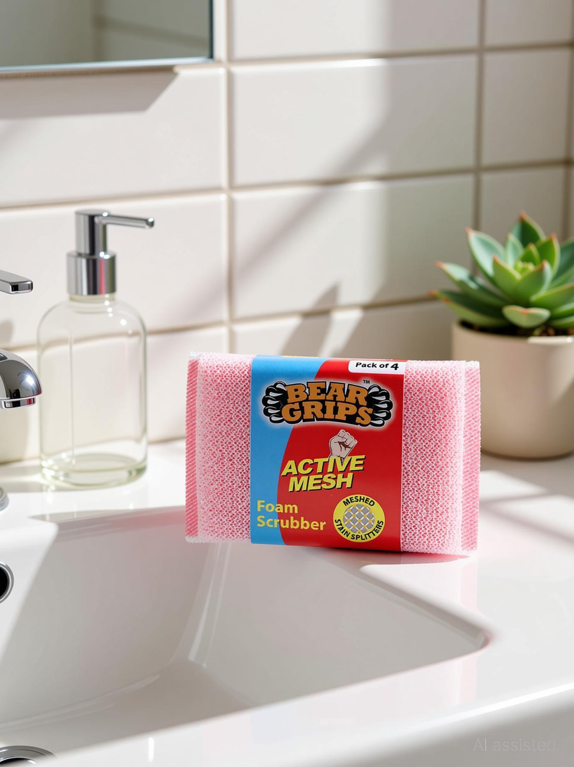 Image of Bear Grips Active mesh scrubber with net for all utensils type dish washing and oily stains cleaning Scrub Sponge