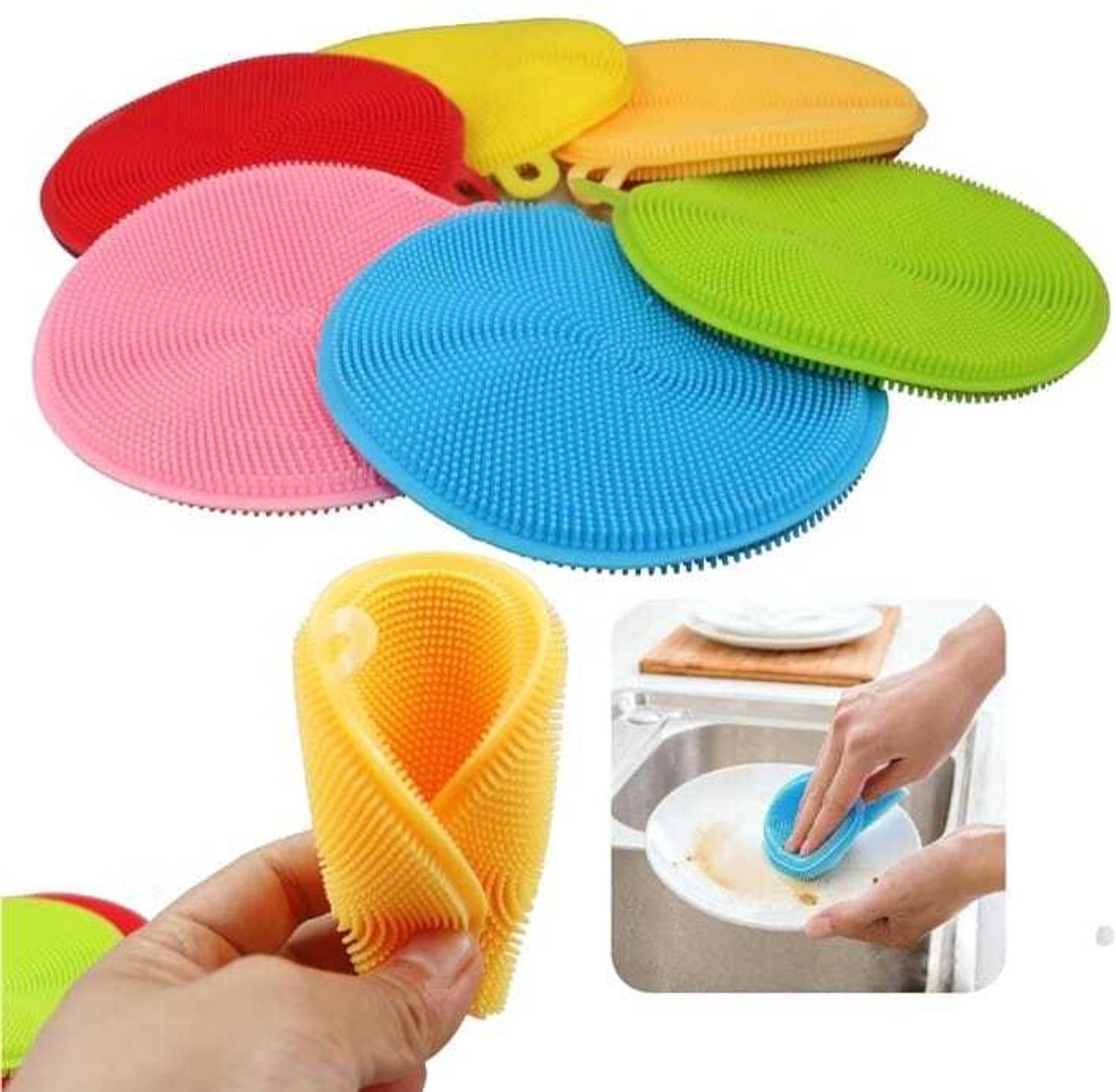 YUNAJO Food Grade BPA-Free Silicone Dish Scrubber Sponge for Dishes, Fruits & Veggies Scrub Pad — Cleaning Tools