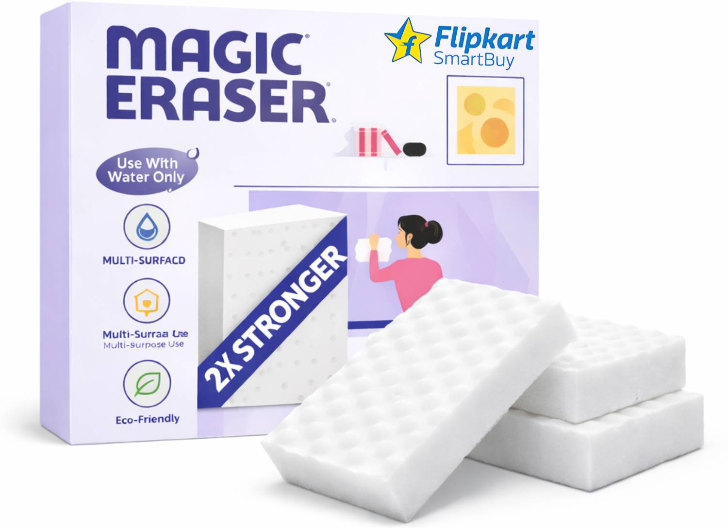 Flipkart SmartBuy Magic Eraser Sponge for Kitchen Bathroom Wall Cleaning Stain Remover Pad Scrub Sponge, Scrub Pad — Cleaning Tools