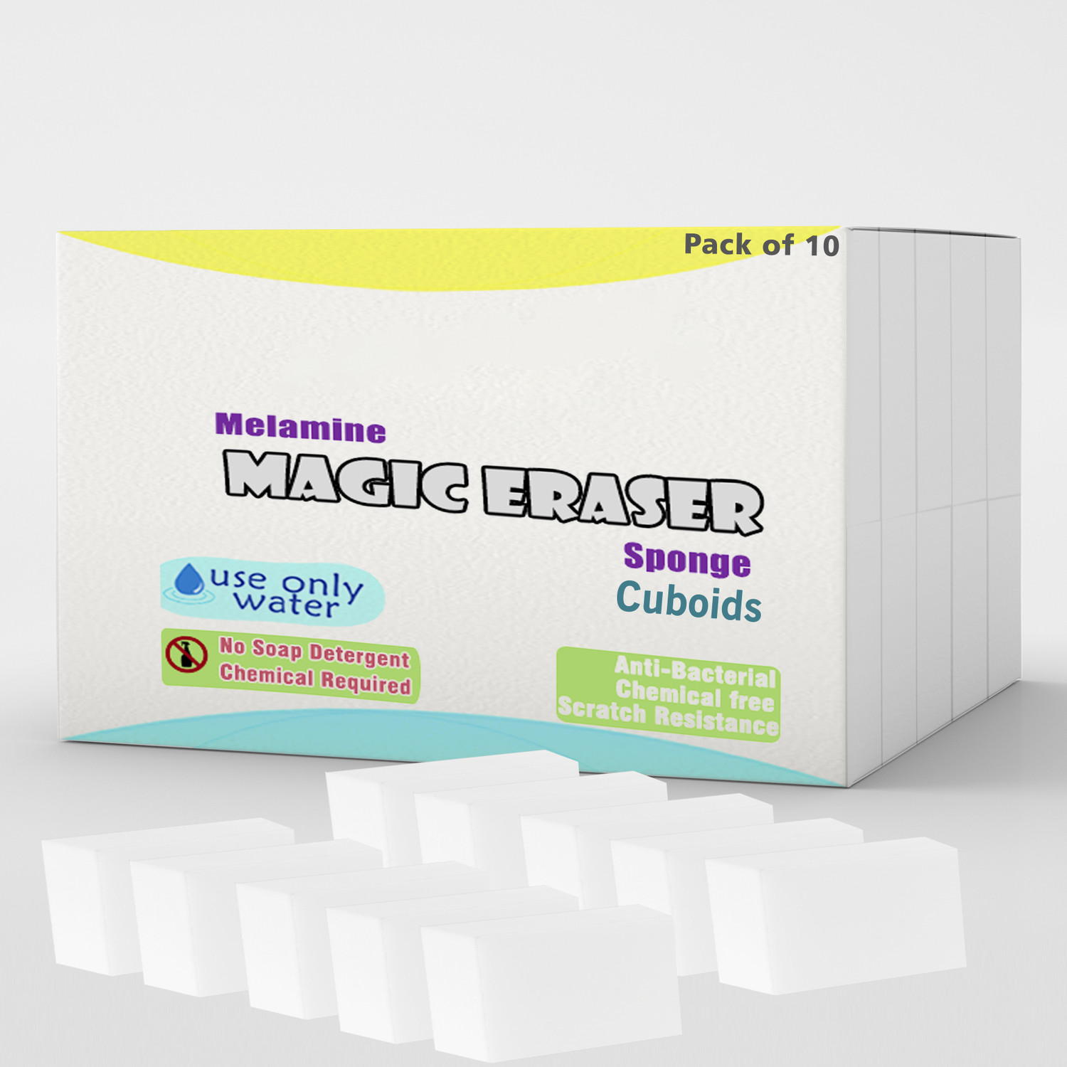 Image of MiBi Magic Eraser Cuboids Multipurpose Nano-tech Magic Sponge Cuboids Scrub Sponge (Small, Pack of 10)