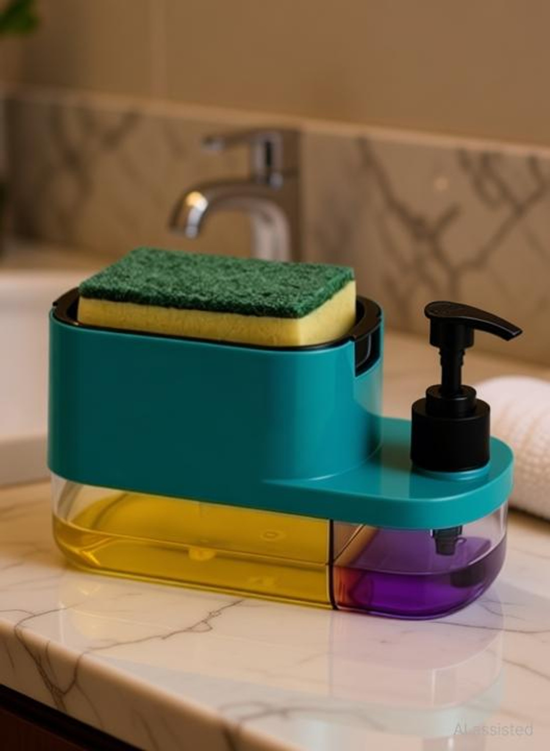 Image of Ardo 3-in-1 soap dispenser for kitchen 400 ml Liquid, Soap Dispenser Scrub Pad