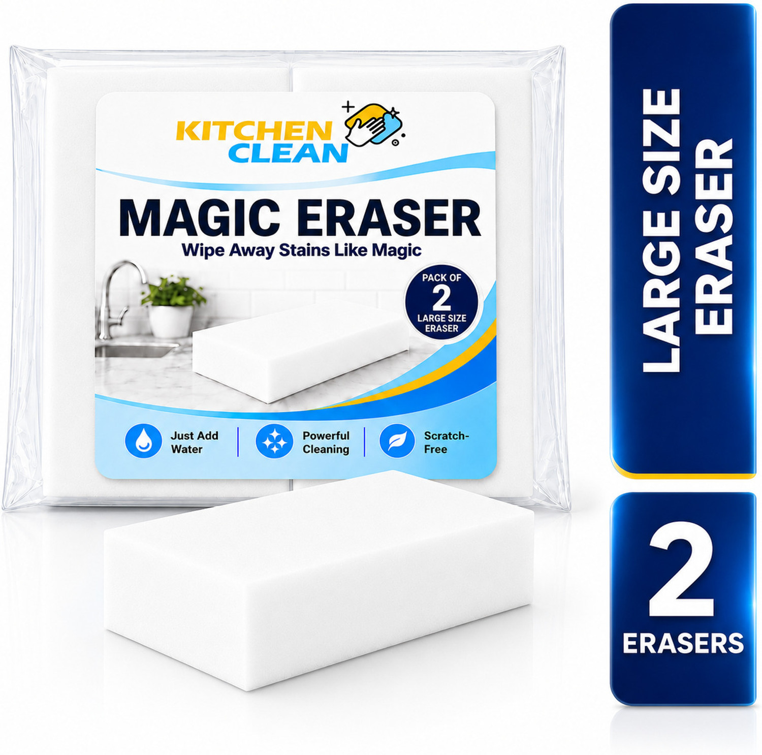 Image of KITCHEN CLEAN Magic Eraser Sponge for Stain, Wall Pencil Marks and Lime Scale Remover Scrub Sponge