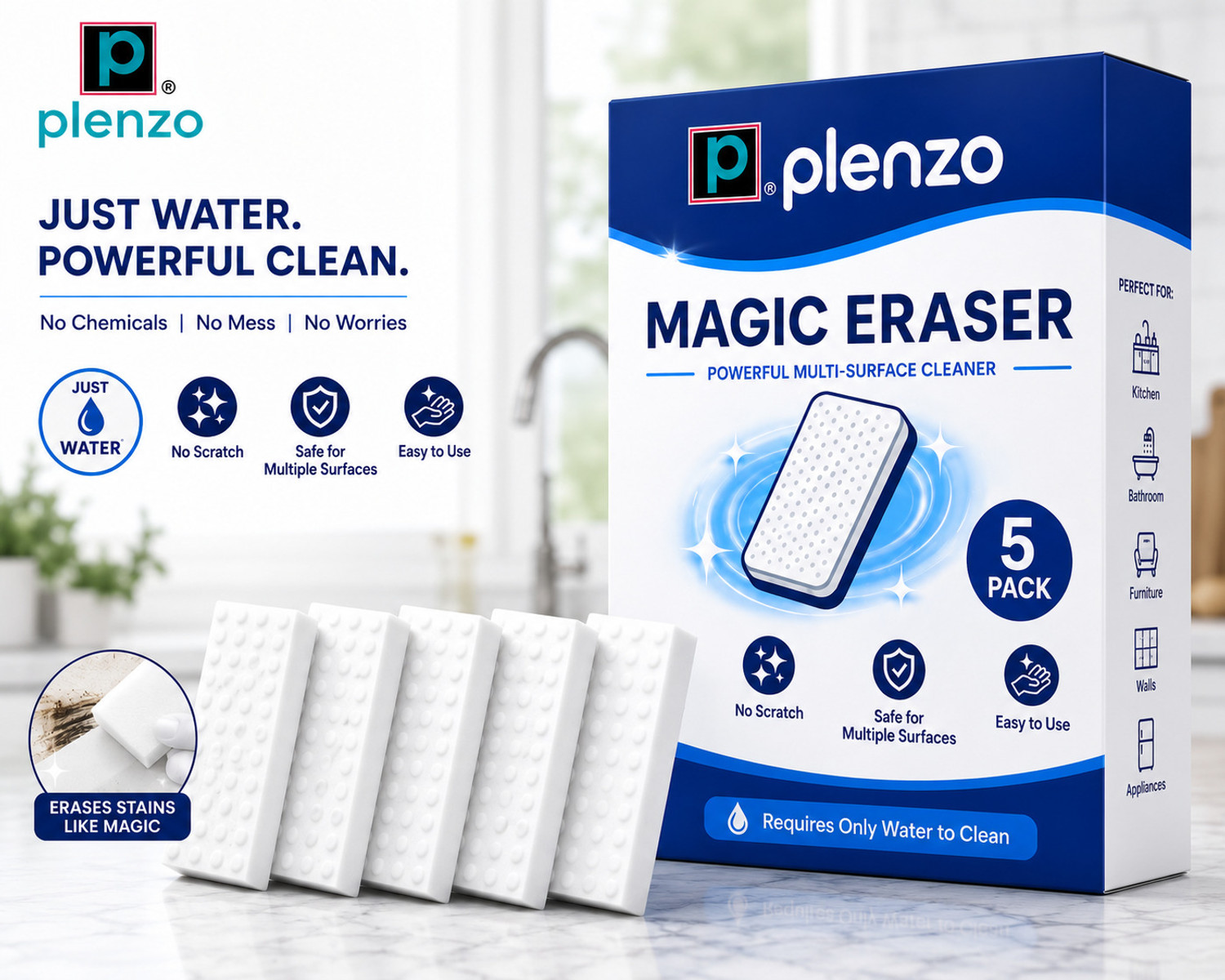 Image of Plenzo Magic Eraser Sponge Multi Surface Scrub Pad Scrub Sponge