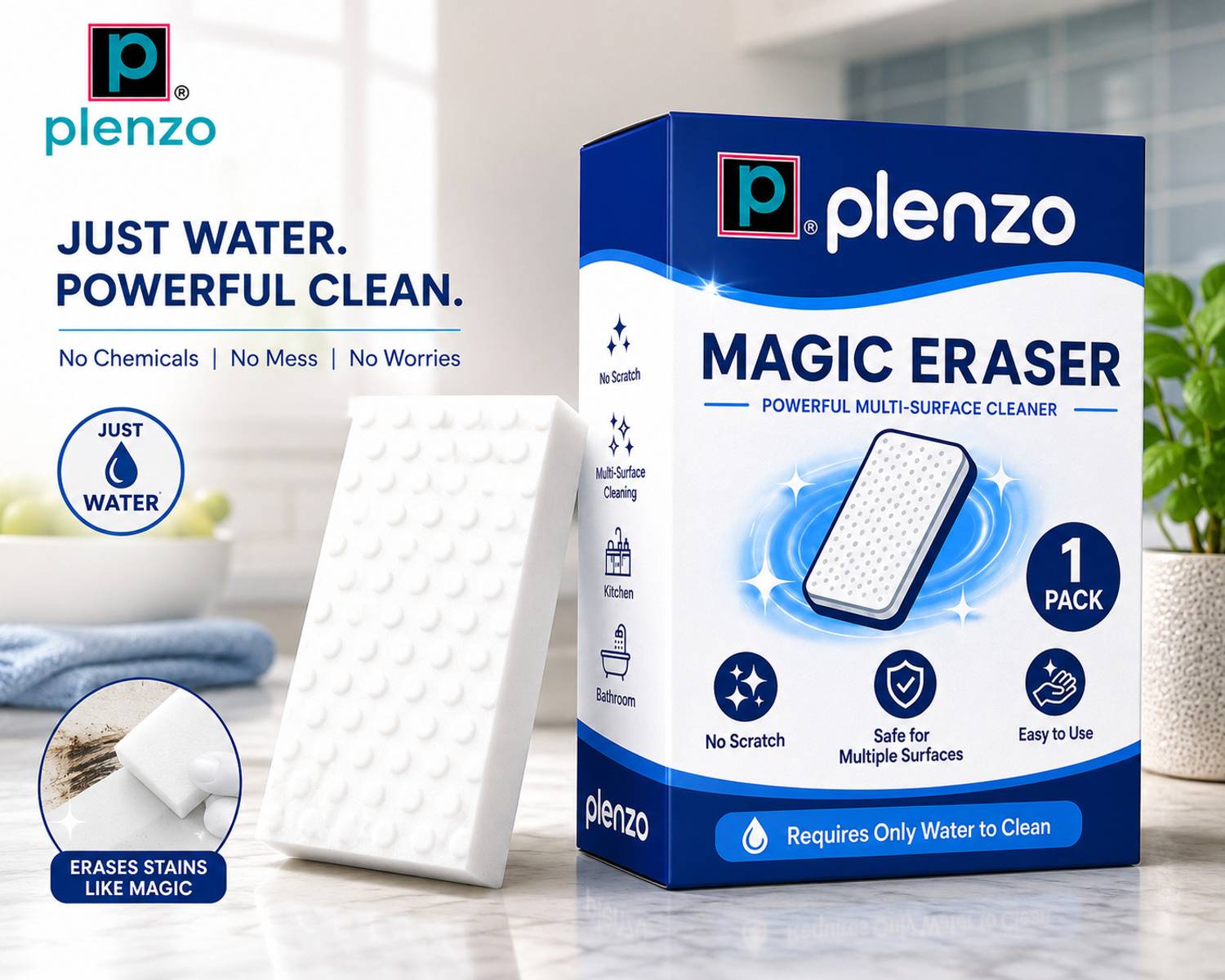 Plenzo Magic Eraser Sponge Multi Surface Scrub Pad Scrub Sponge — Cleaning Tools