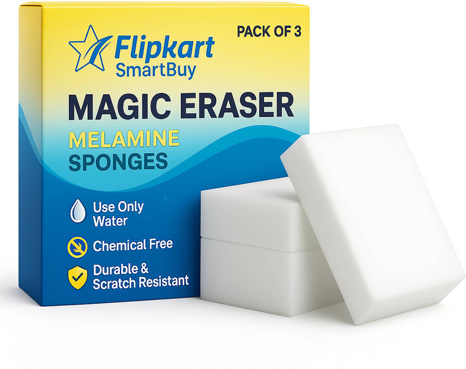 Flipkart SmartBuy Magic Eraser Cleaning Pads Heavy Duty Stain Remover for Kitchen, Walls, Bathroom Scrub Sponge — Cleaning Tools